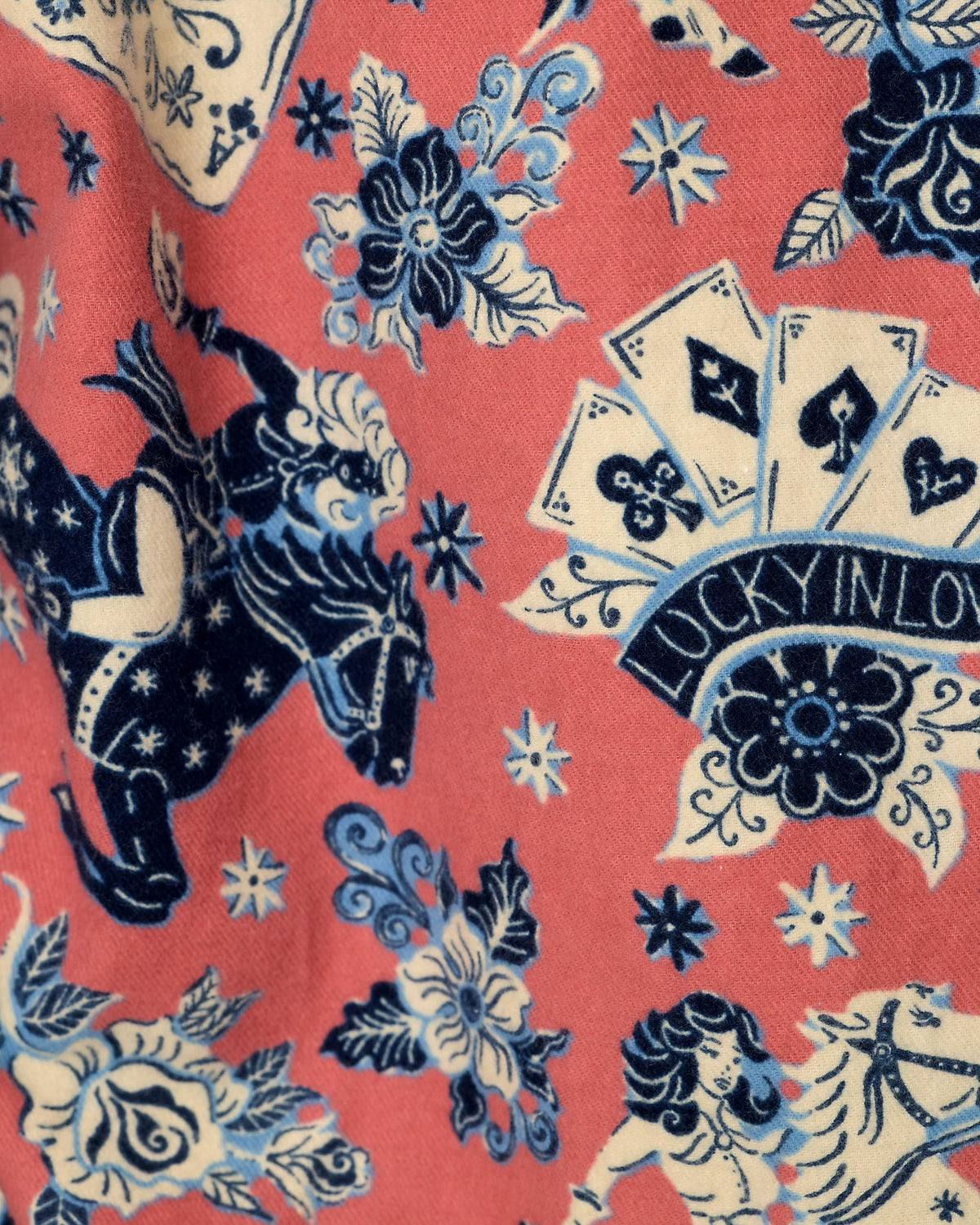 PJ Salvage Lucky in Love Dark Rose flannel fabric swatch — Cloud Nine Pajamas