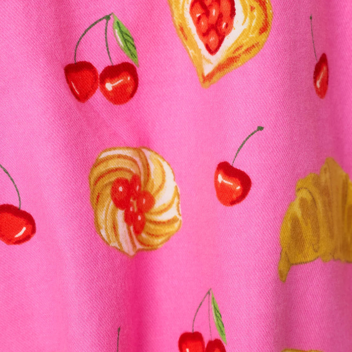 PJ Salvage Brunch Club Breakfast Pastry Pink Rose flannel swatch — Cloud Nine Pajamas