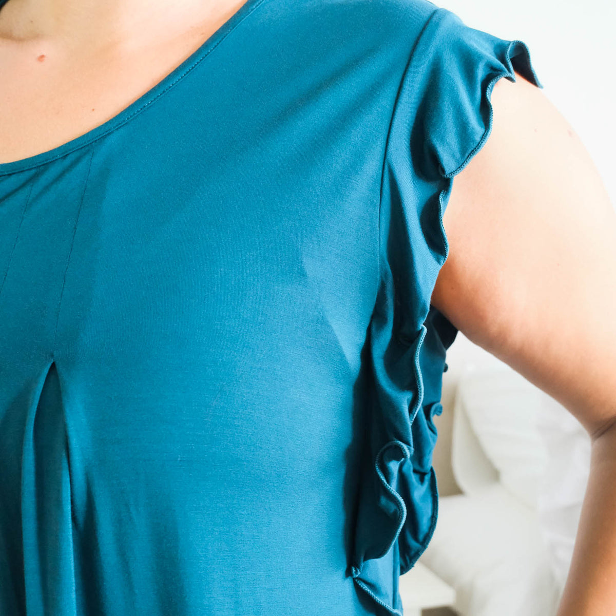 Georgia Rylan Midnight Teal Flutter Nightgown flutter sleeve detail — Cloud Nine Pajamas