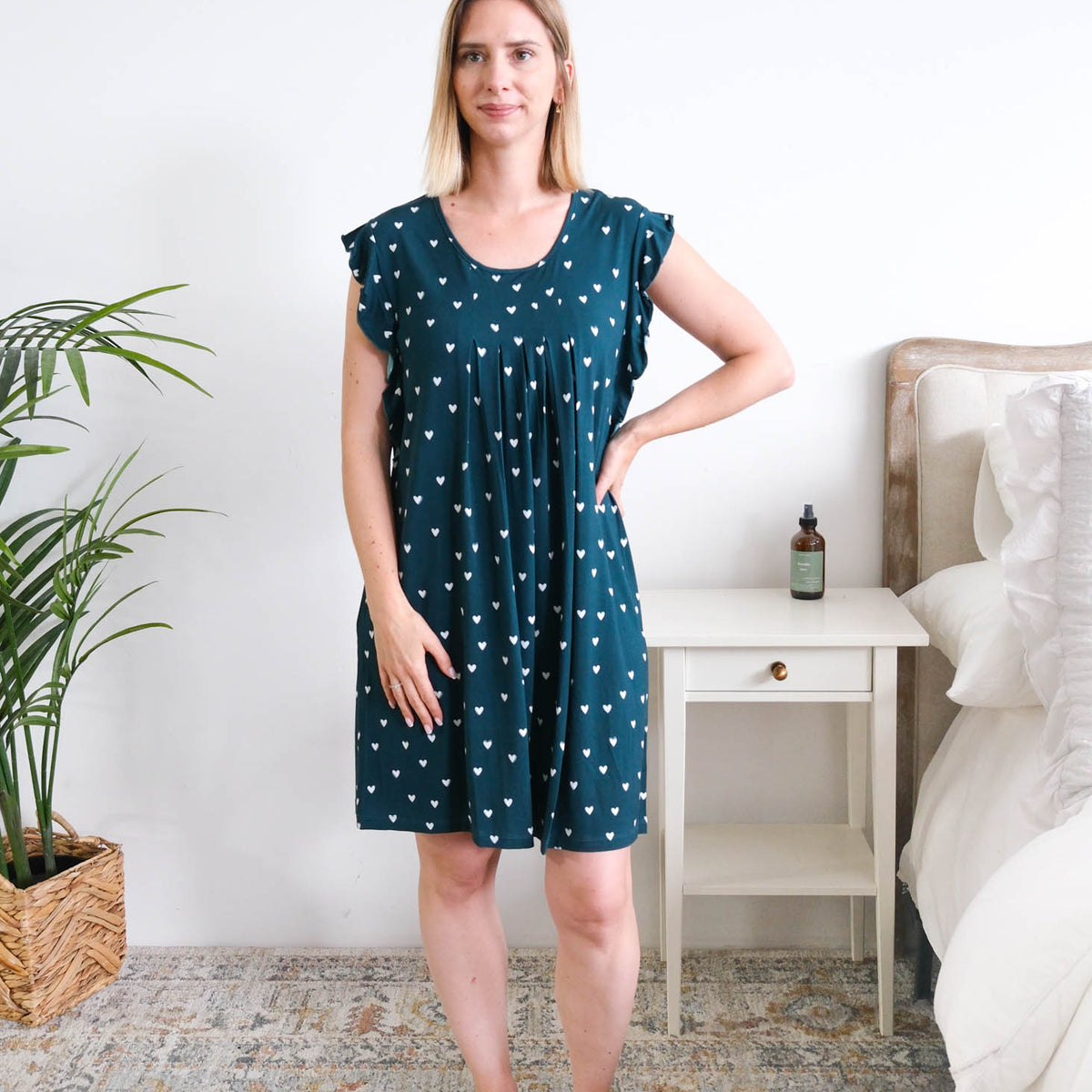 Georgia Rylan Sweetheart Slumber Flutter Nightgown model full length — Cloud Nine Pajamas