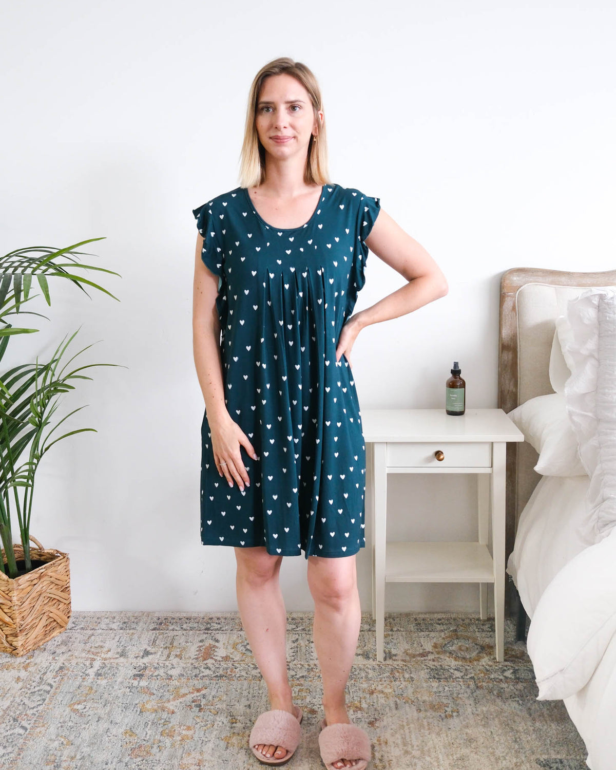 Georgia Rylan Sweetheart Slumber Flutter Nightgown model full length — Cloud Nine Pajamas