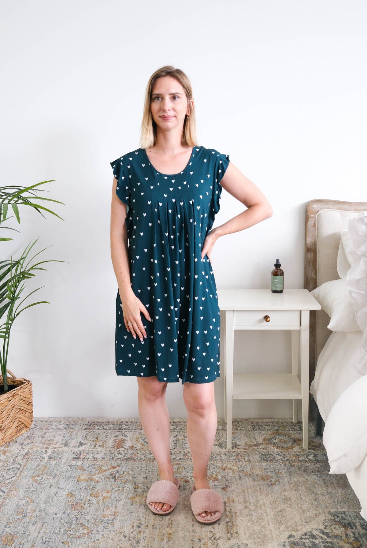 Georgia Rylan Sweetheart Slumber Flutter Nightgown model full length — Cloud Nine Pajamas