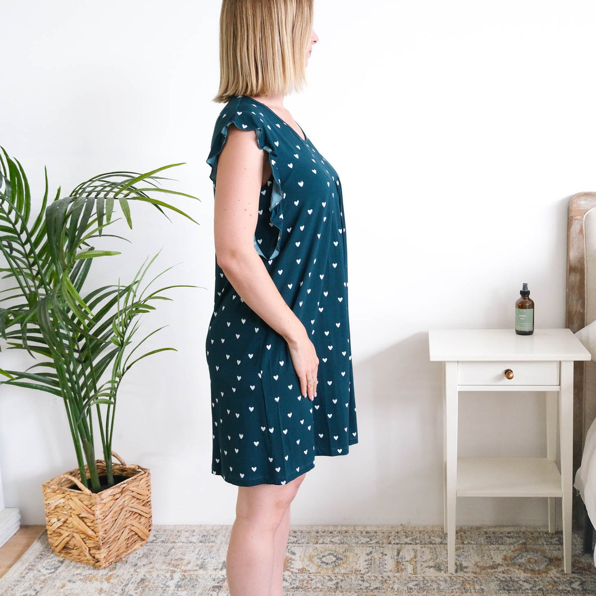 Georgia Rylan Sweetheart Slumber Flutter Nightgown model side view — Cloud Nine Pajamas