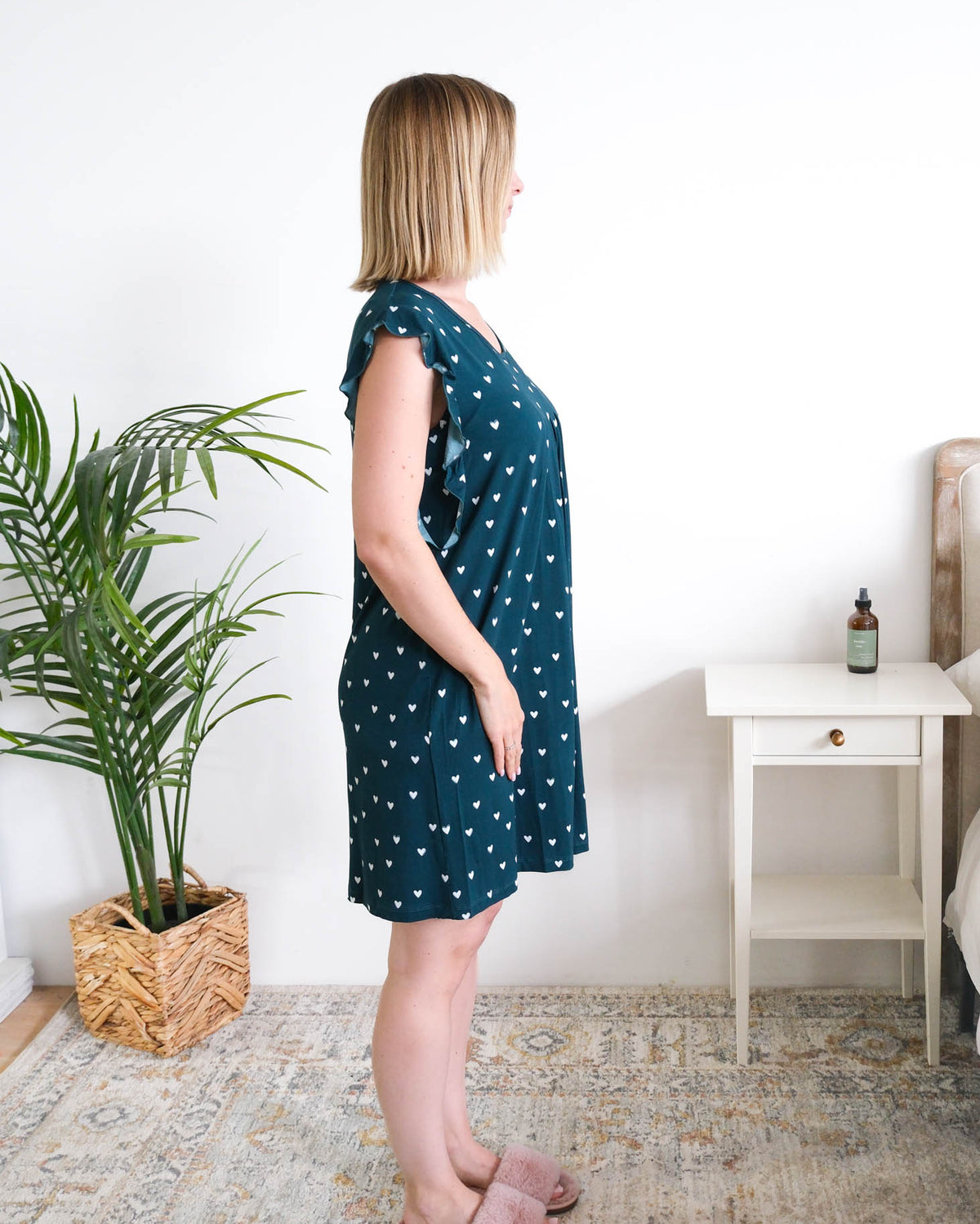 Georgia Rylan Sweetheart Slumber Flutter Nightgown model side view — Cloud Nine Pajamas