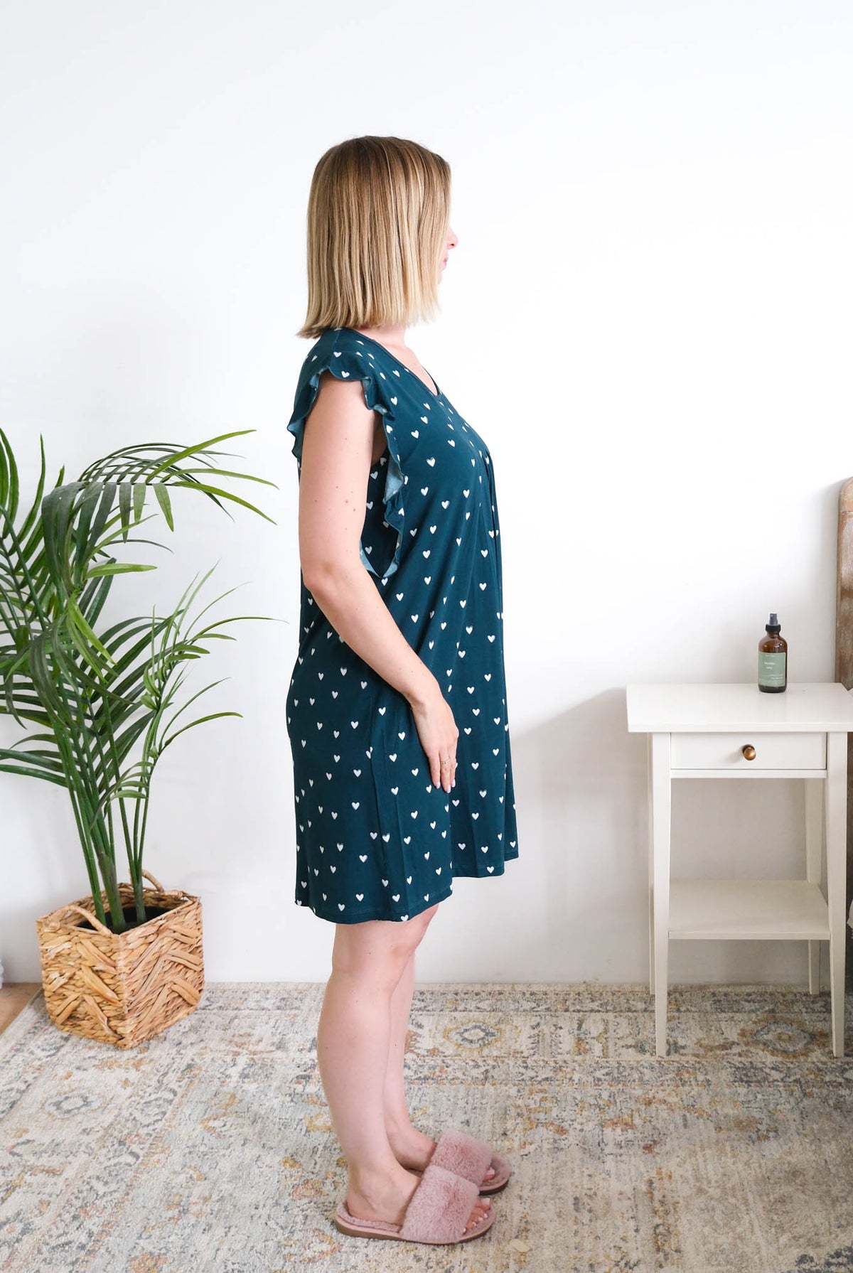 Georgia Rylan Sweetheart Slumber Flutter Nightgown model side view — Cloud Nine Pajamas