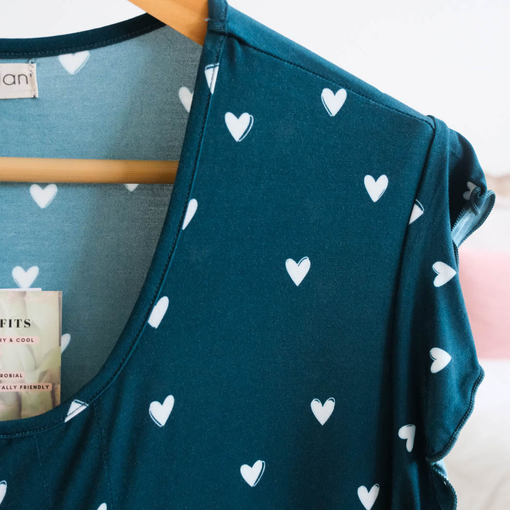 Georgia Rylan Sweetheart Slumber Nightgown flutter sleeve detail — Cloud Nine Pajamas