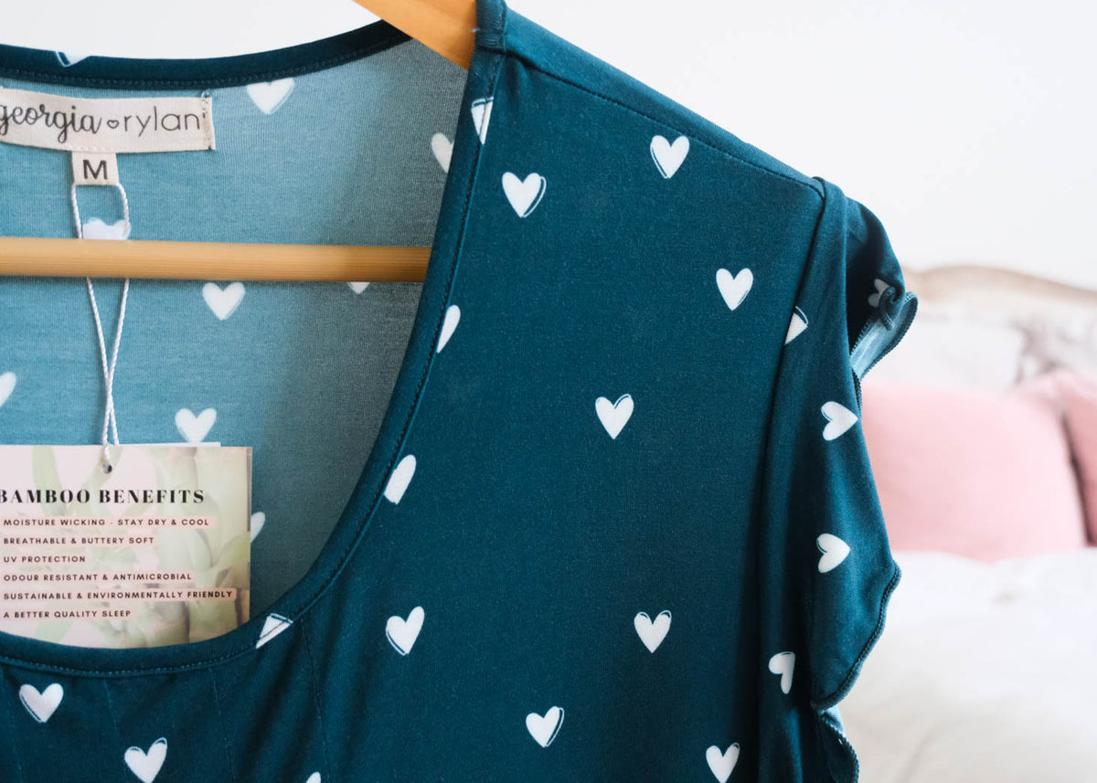 Georgia Rylan Sweetheart Slumber Nightgown flutter sleeve detail — Cloud Nine Pajamas