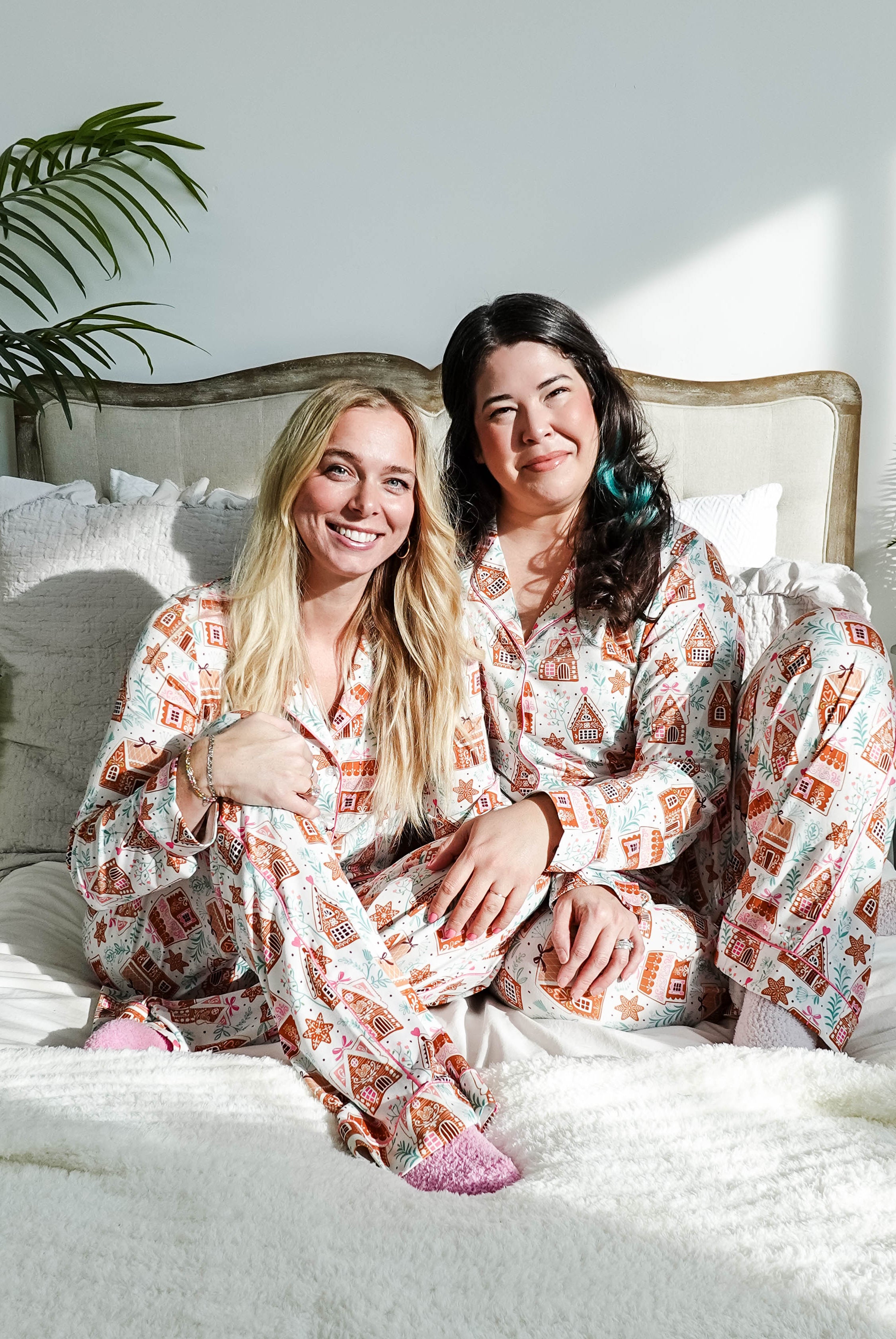 women's bamboo button up pj set in gingerbread house print georgia rylan