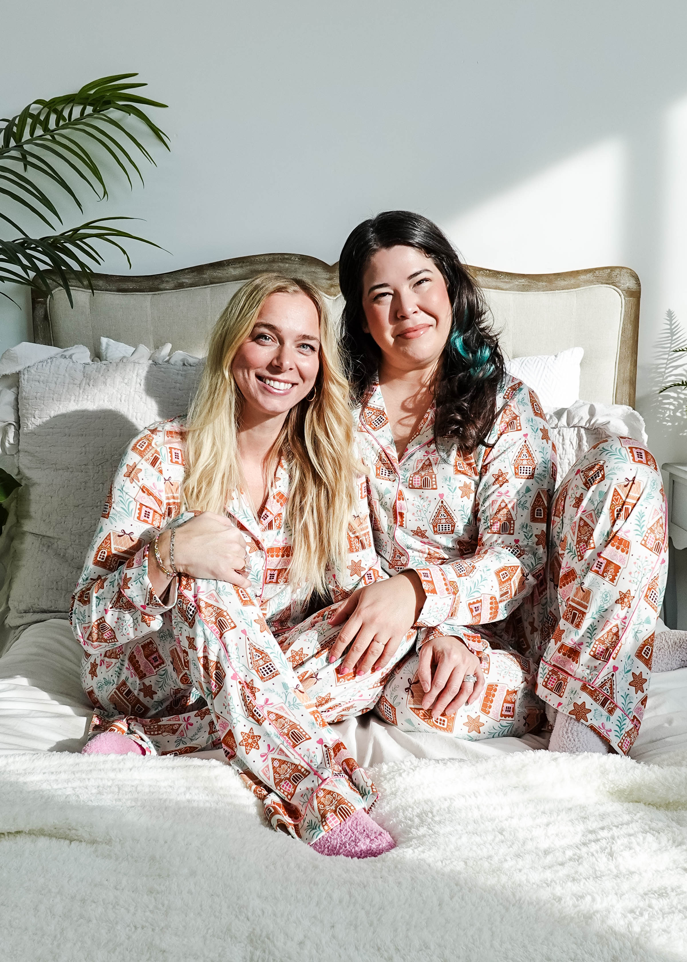 women's bamboo button up pj set in gingerbread house print georgia rylan