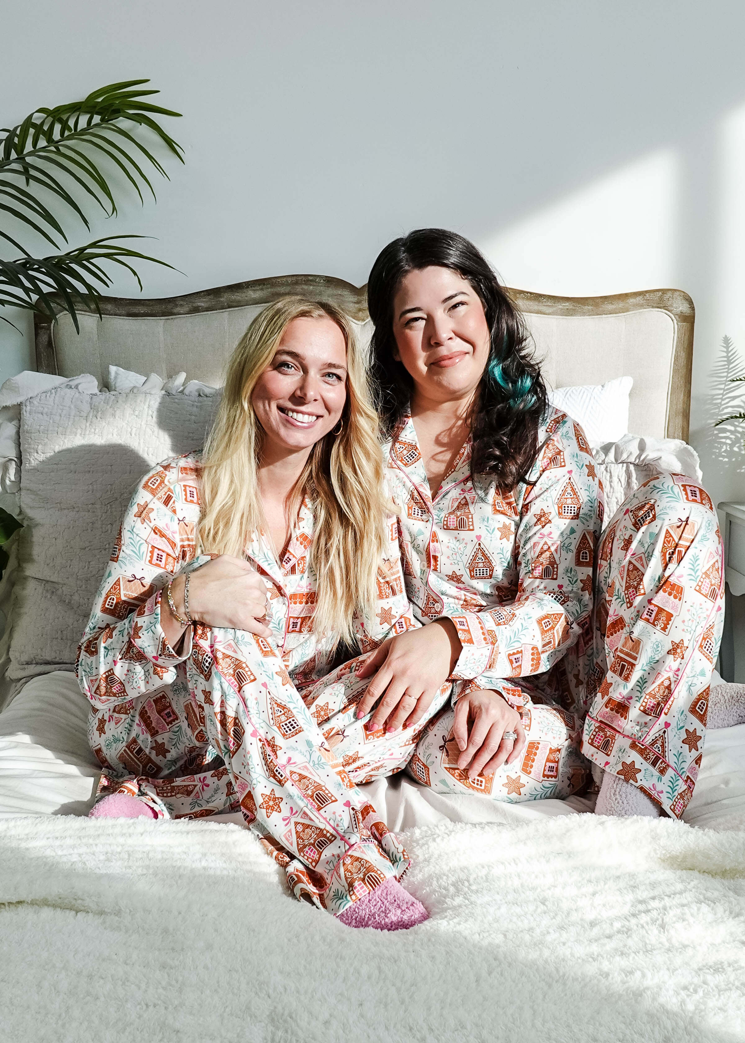 women's bamboo button up pj set in gingerbread house print georgia rylan