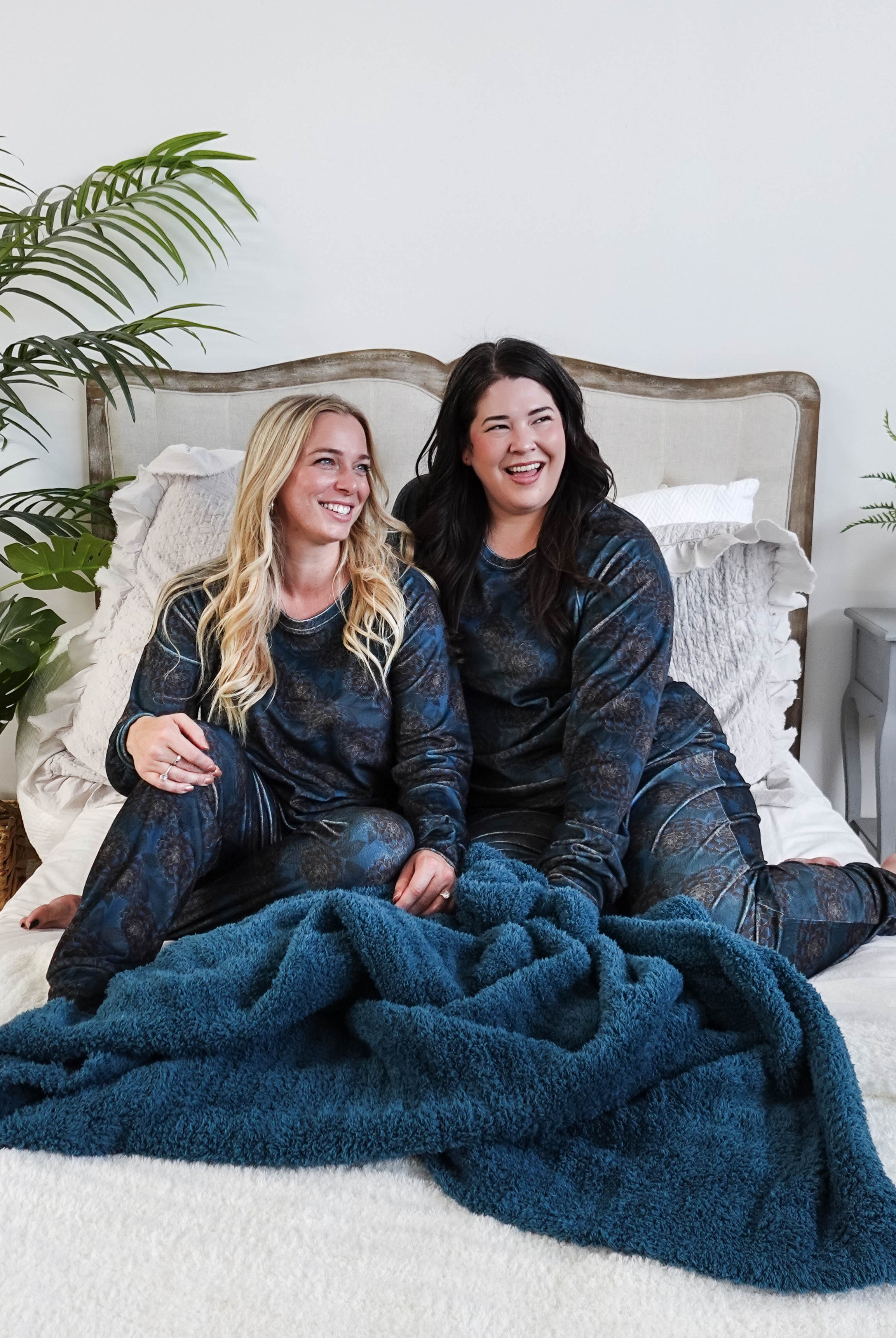 women's peacock blue with gold floral print velour loungewear set MIRANDA NIC