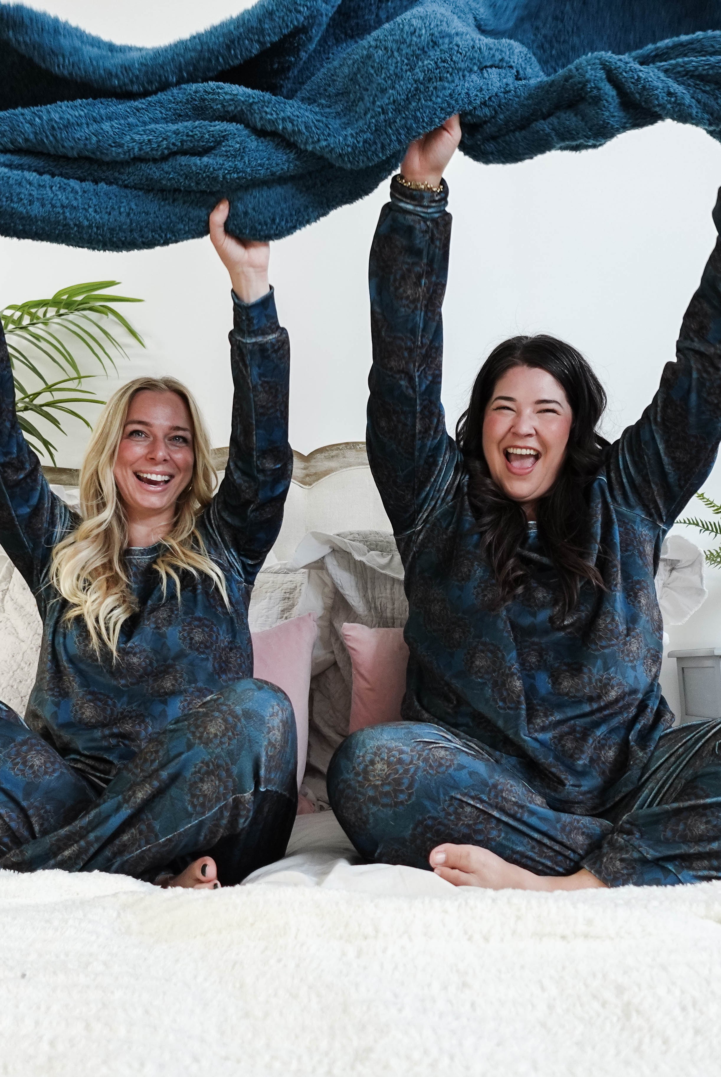 women's peacock blue with gold floral print velour loungewear set MIRANDA NIC