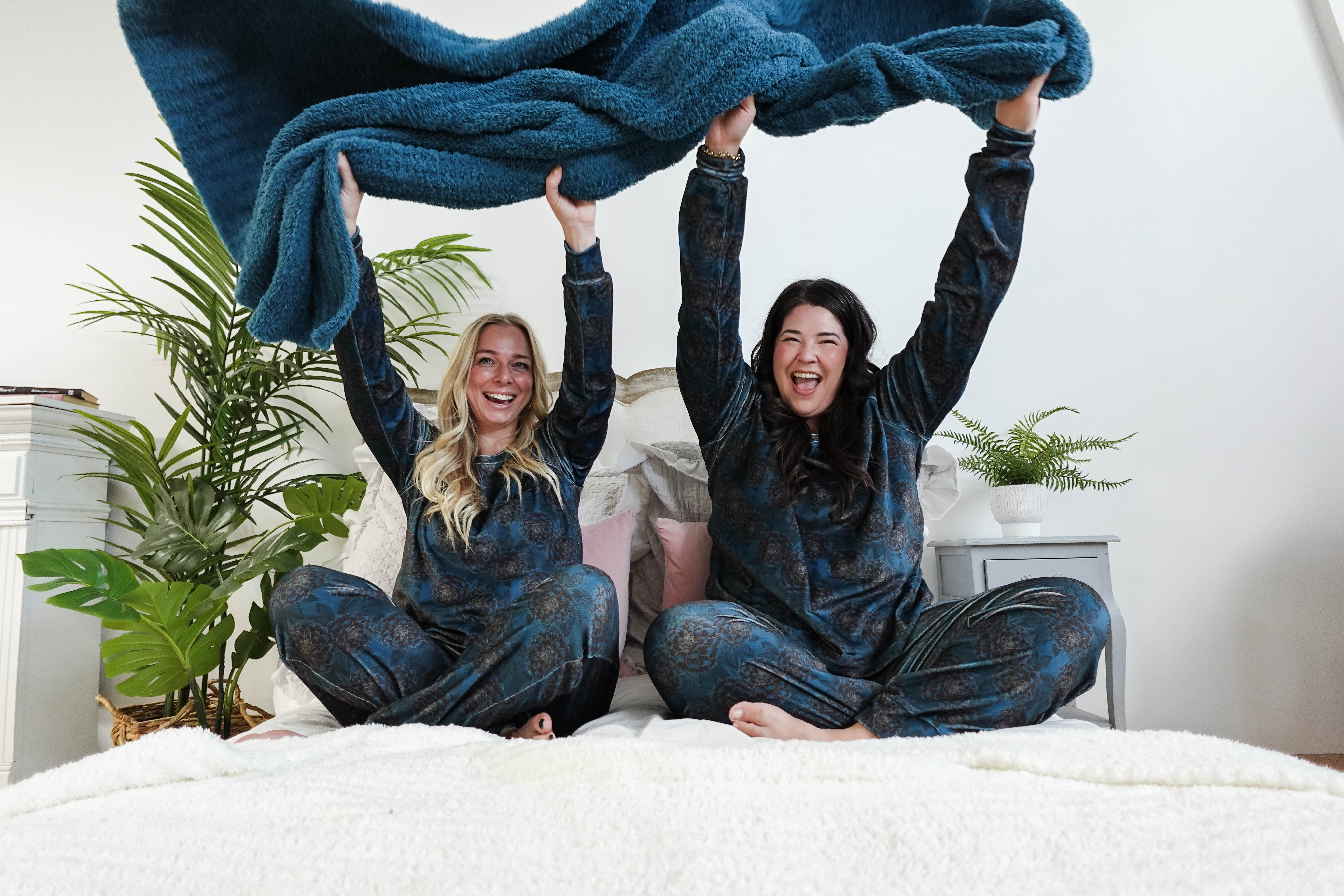 women's peacock blue with gold floral print velour loungewear set MIRANDA NIC