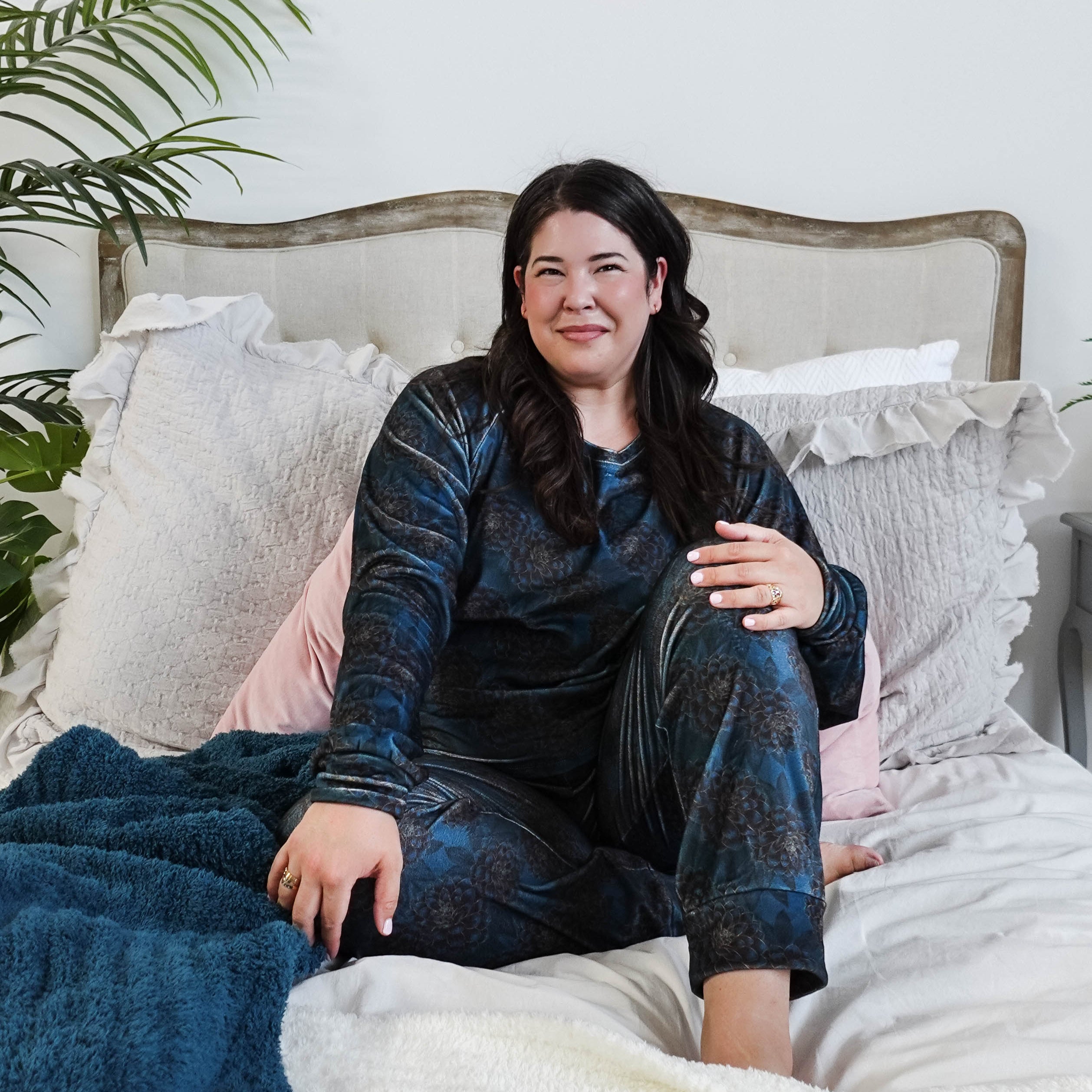 women's peacock blue with gold floral print velour loungewear set MIRANDA NIC