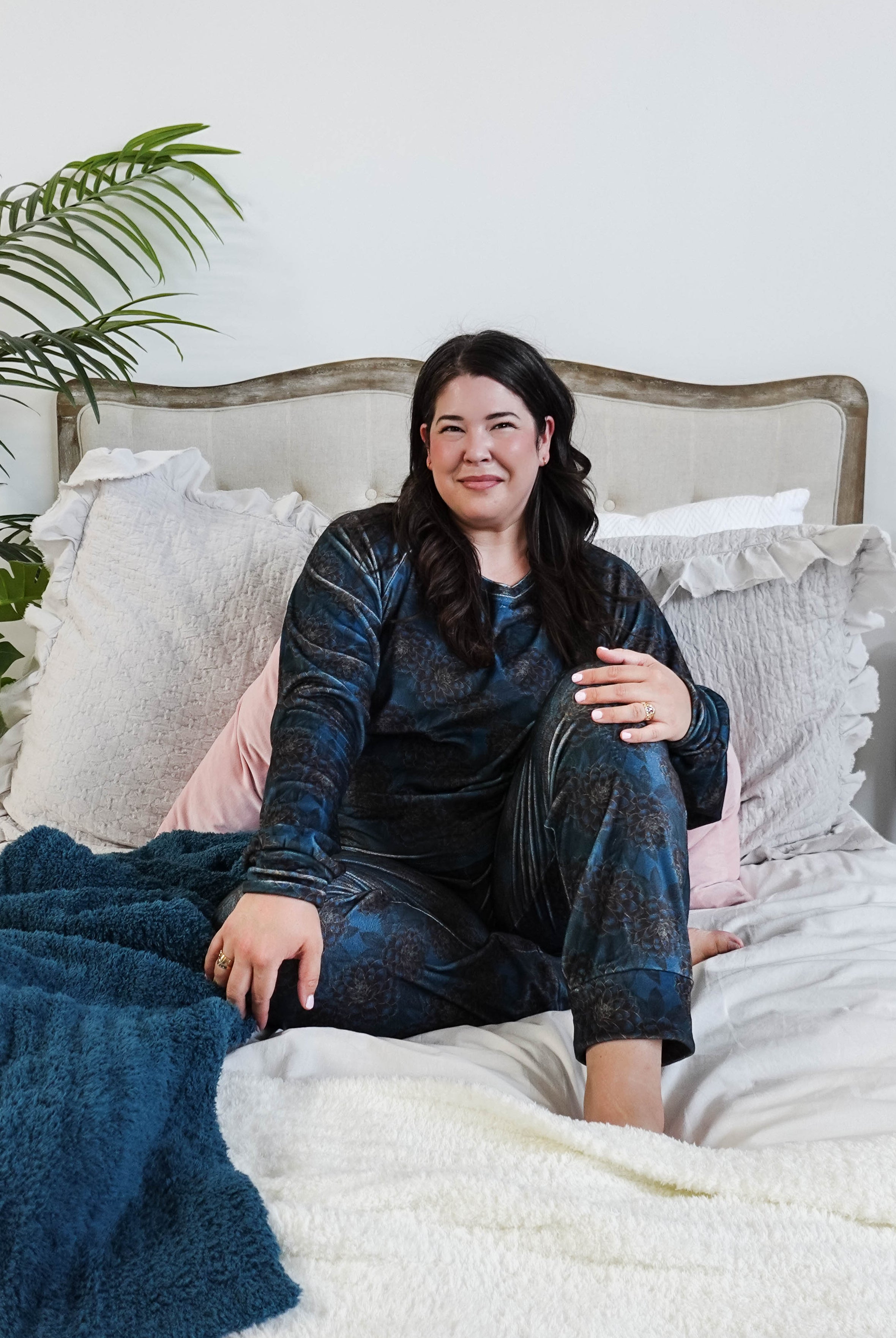 women's peacock blue with gold floral print velour loungewear set MIRANDA NIC