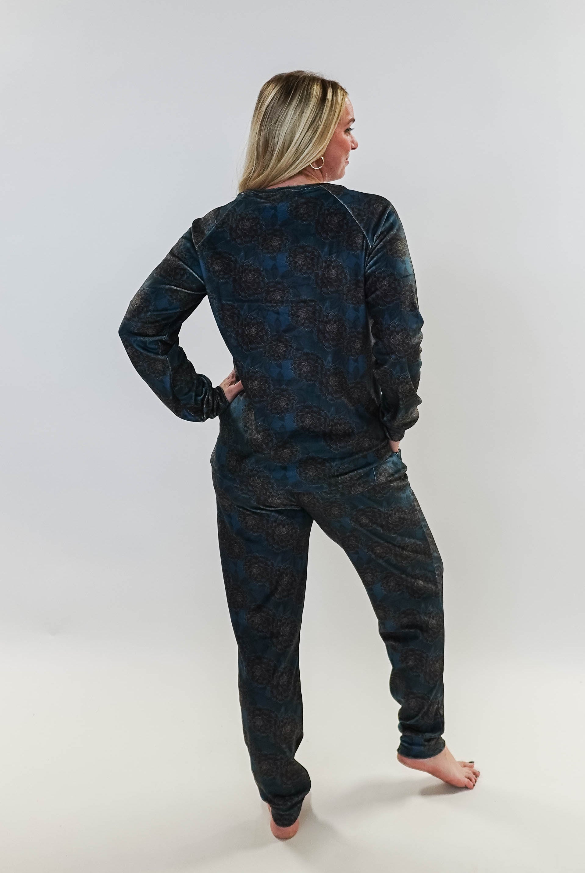 Golden Dahlias Long Sleeve Jogger Velour Lounge Set miranda nic