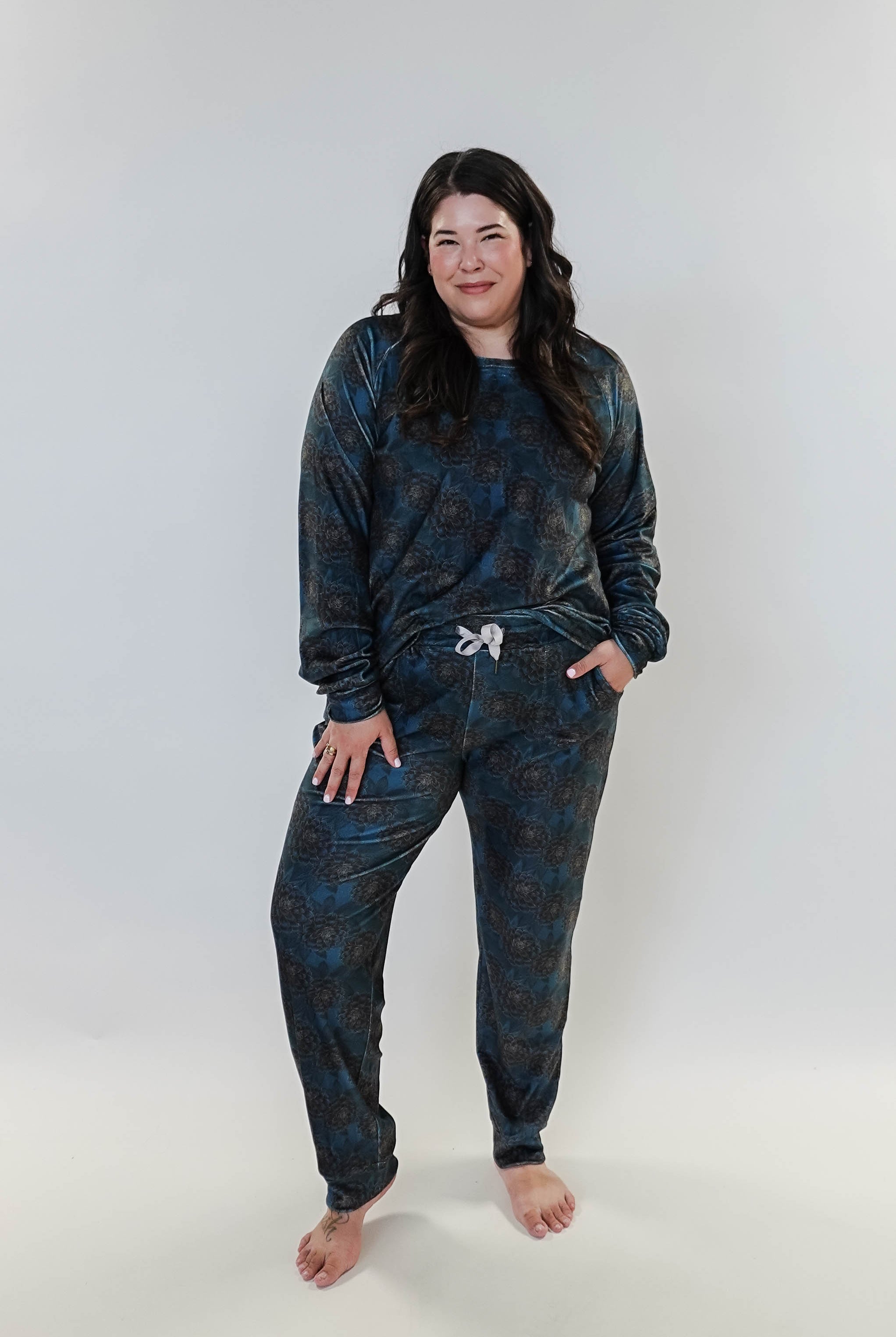 Golden Dahlias Long Sleeve Jogger Velour Lounge Set miranda nic