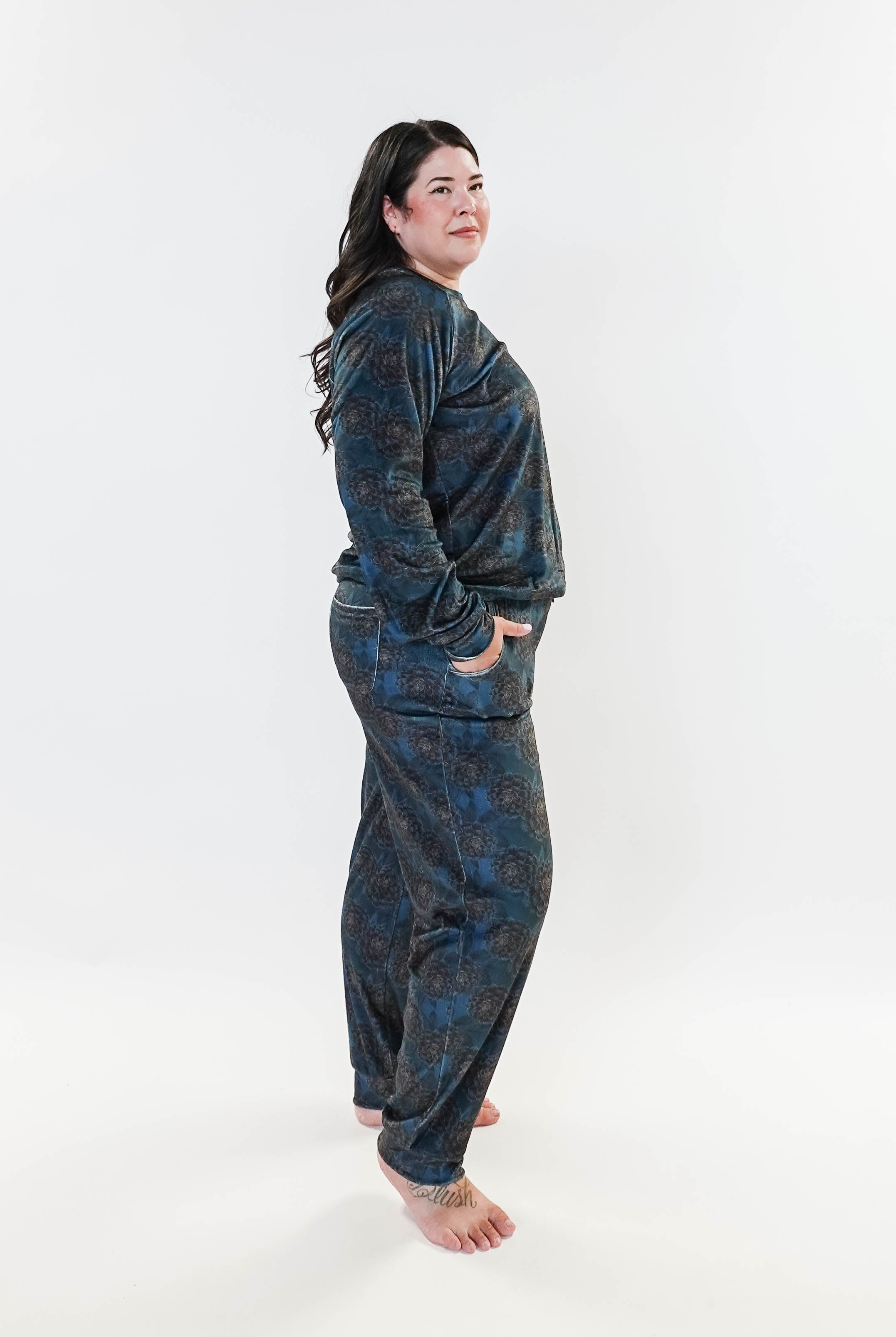 Golden Dahlias Long Sleeve Jogger Velour Lounge Set miranda nic