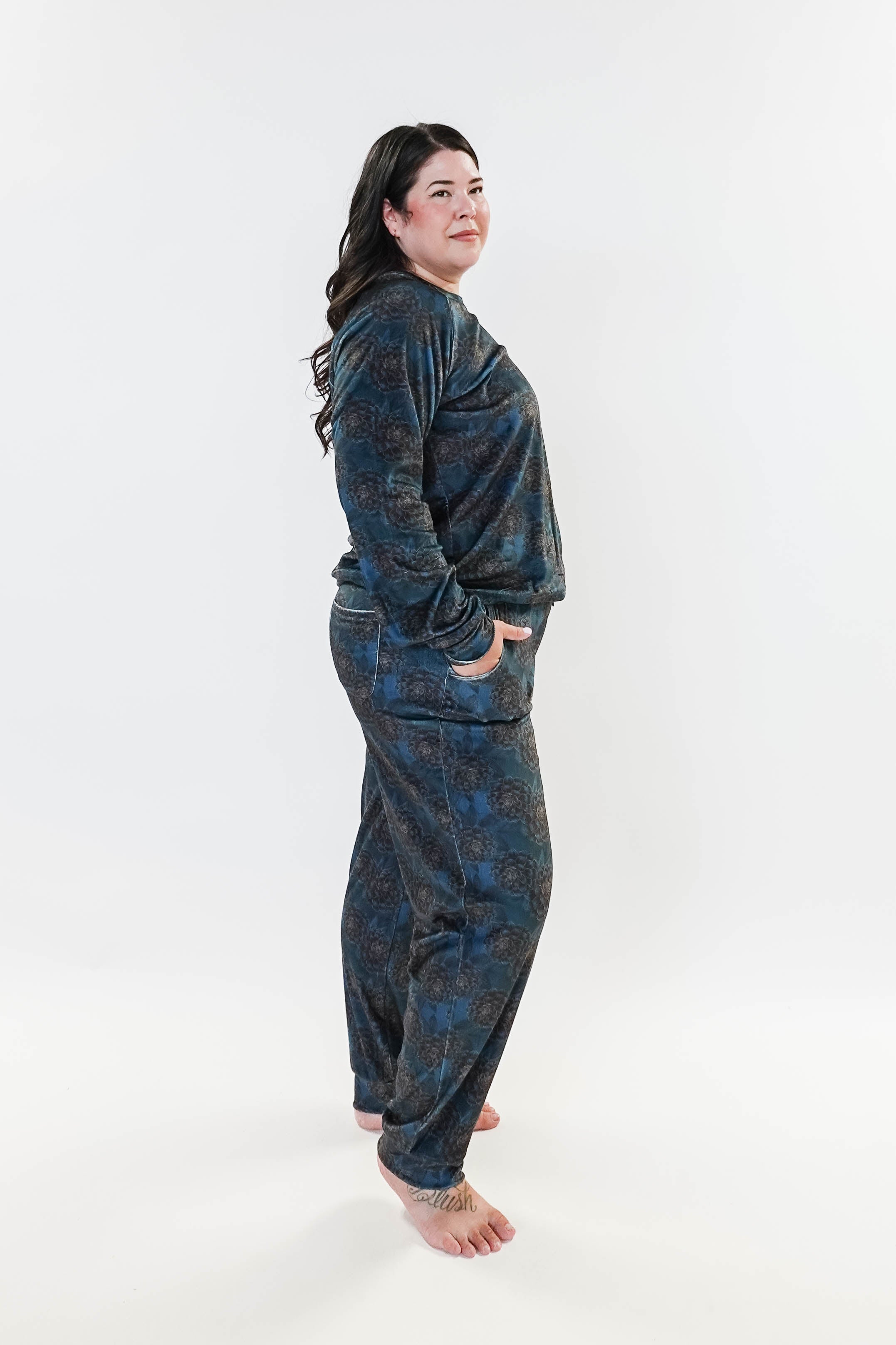 Golden Dahlias Long Sleeve Jogger Velour Lounge Set miranda nic