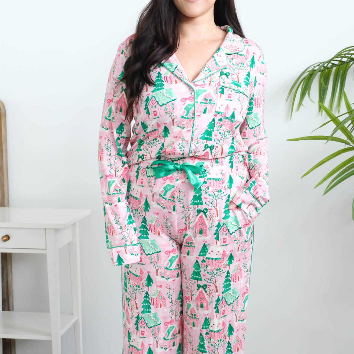 Georgia Rylan Sugar Plum Dreams Bamboo PJ Set full length tucked — Cloud Nine Pajamas Edmonton