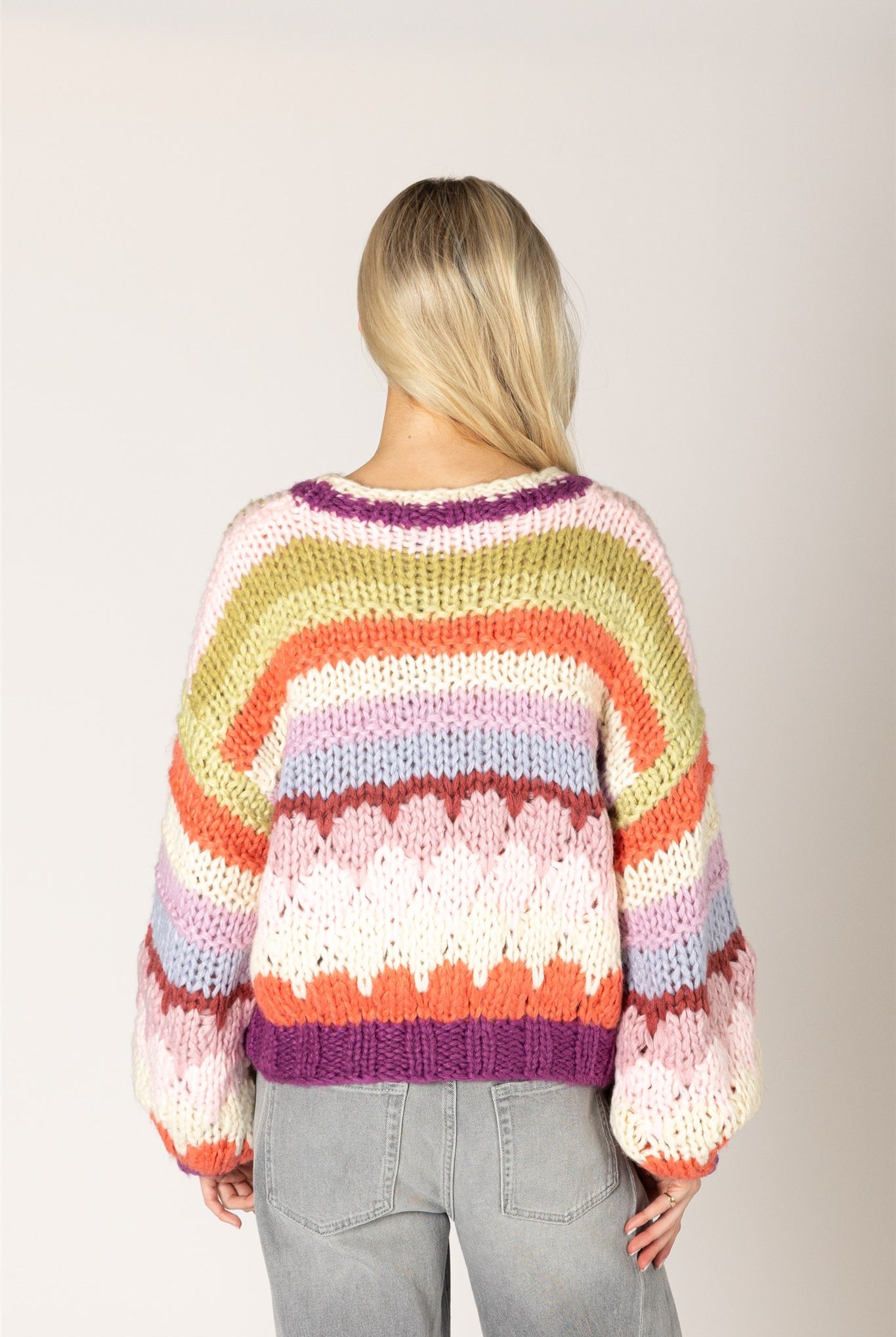 Lyla & Luxe HALA violet stripe crew neck pullover lifestyle — Cloud Nine Pajamas Edmonton