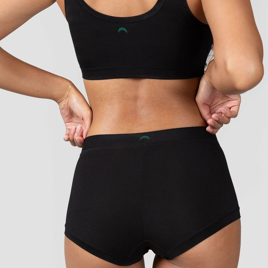 HUHA Mineral Brief Black TENCEL Modal lifestyle on model back View — Cloud Nine Pajamas Edmonton