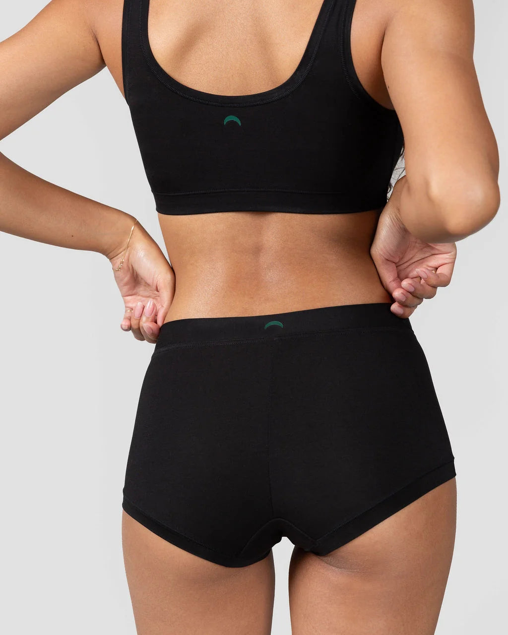 HUHA Mineral Brief Black TENCEL Modal lifestyle on model back View — Cloud Nine Pajamas Edmonton
