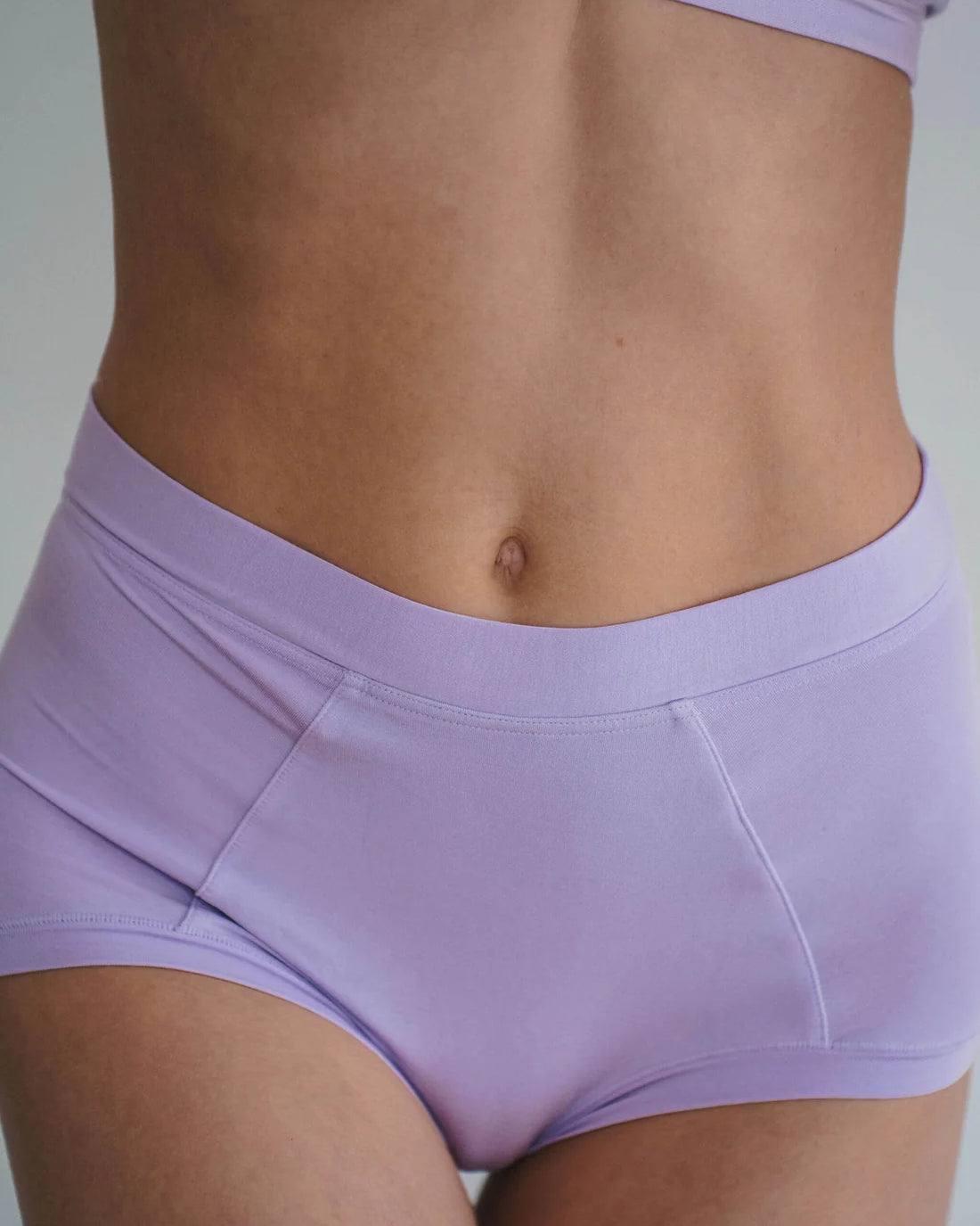HUHA Mineral Brief lilac TENCEL Modal lifestyle on model front view — Cloud Nine Pajamas Edmonton