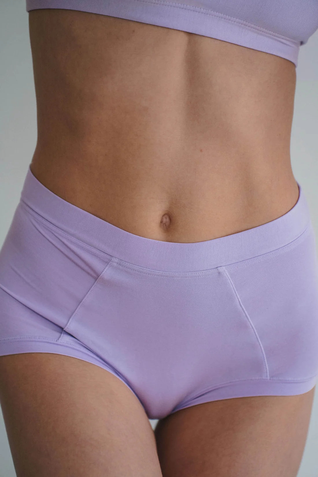 HUHA Mineral Brief lilac TENCEL Modal lifestyle on model front view — Cloud Nine Pajamas Edmonton