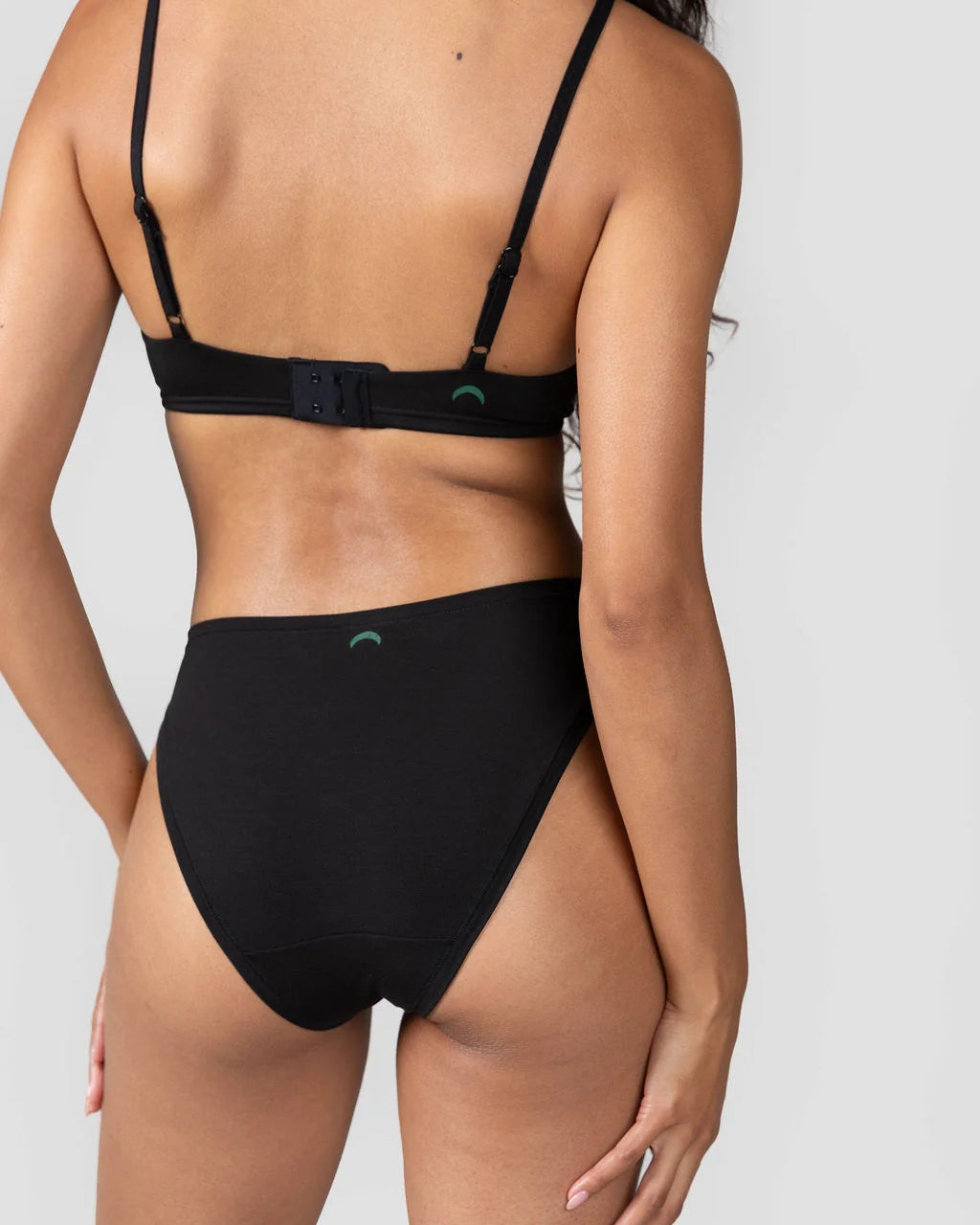 HUHA Mineral High Rise Bikini Black model back view close up — Cloud Nine Pajamas Edmonton