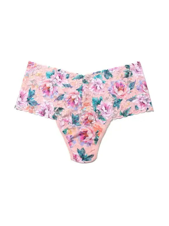 Hanky Panky Retro Thong featuring floral lace design and high-waisted silhouette, perfect for comfort and style.