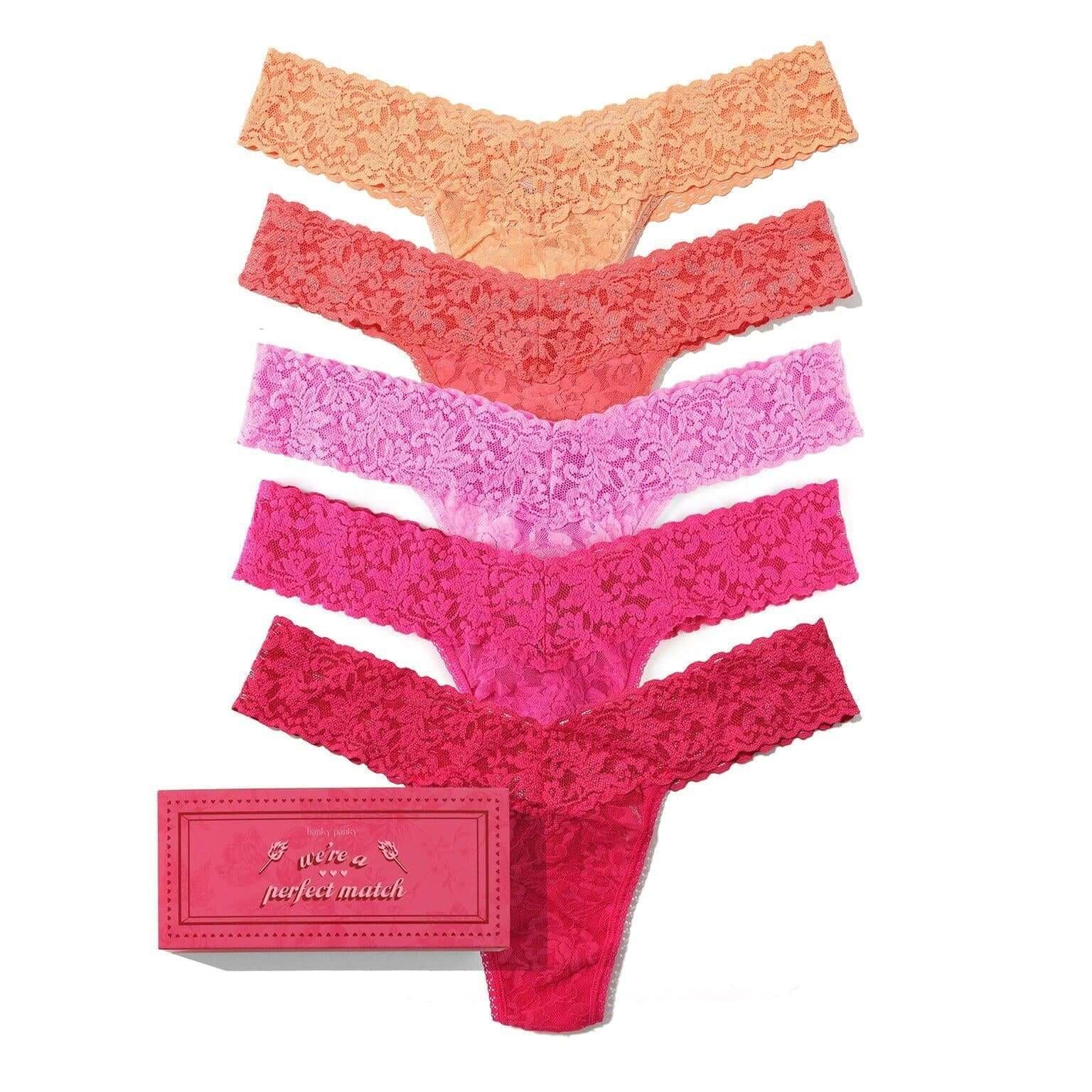 hanky panky lace thong 5 pack for valentines day in matchbox gift package