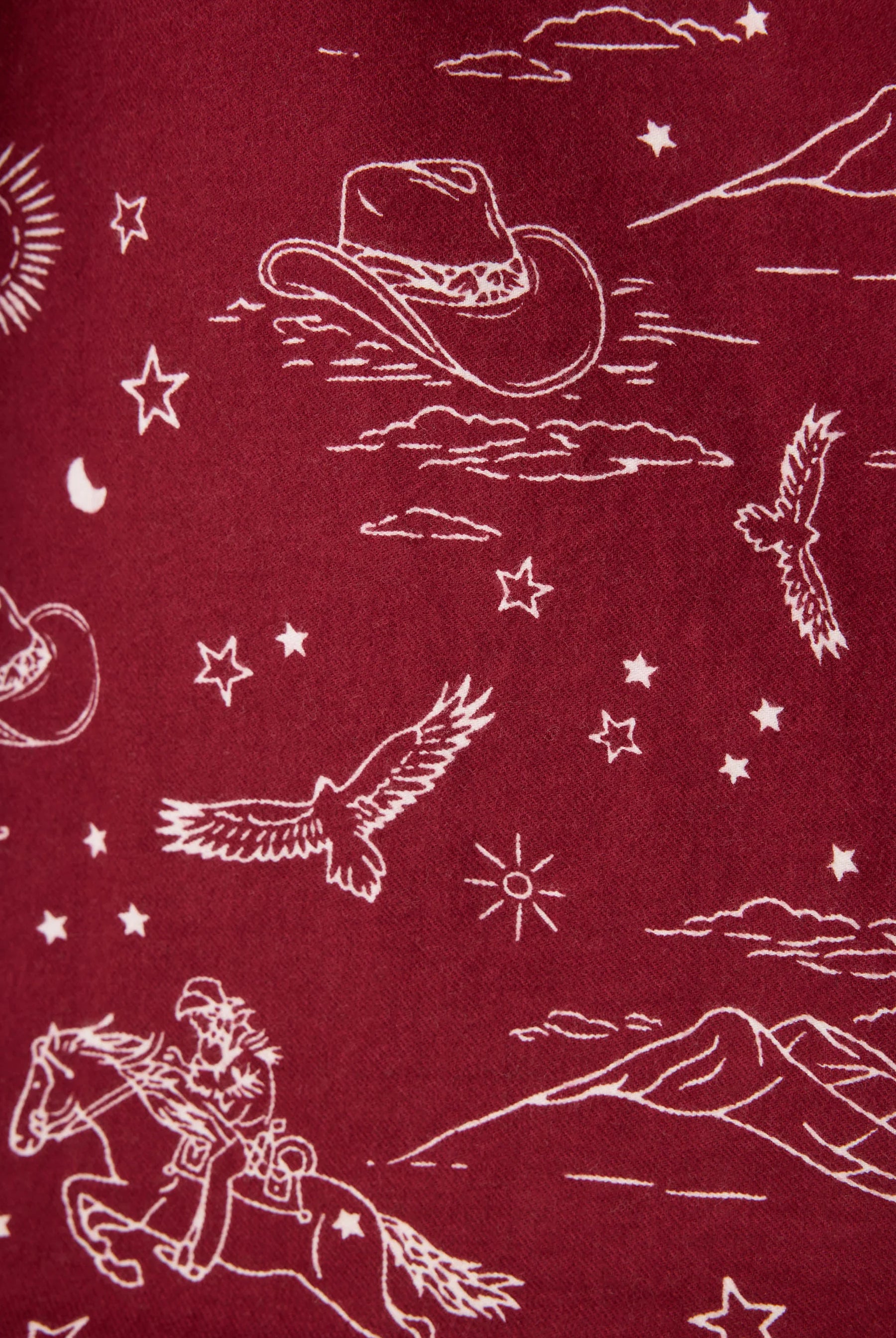 dark red print with horses cowgirls flannel pajamas