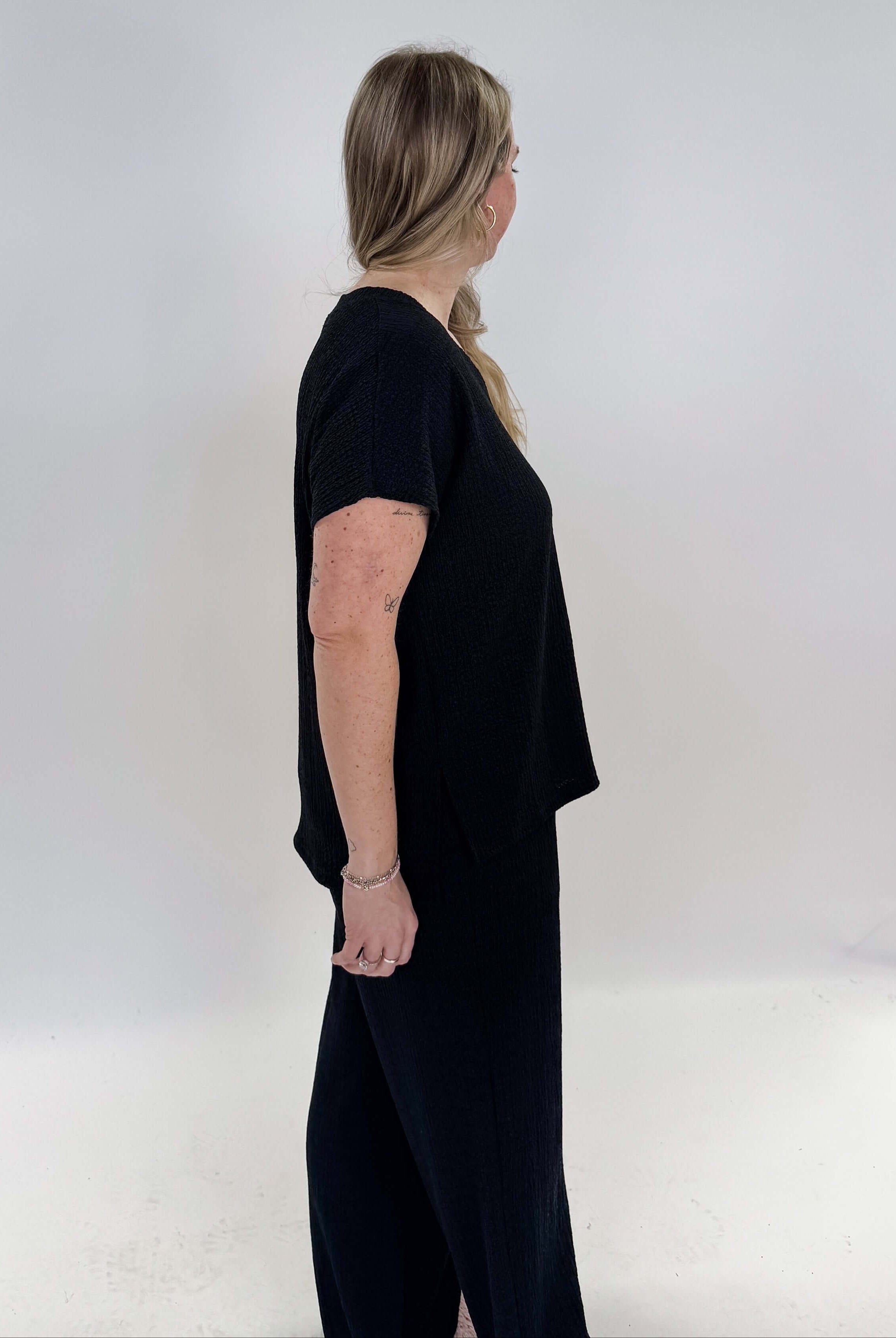 PJ Tee V Neck/ Straight Leg Pant Crepe Knit