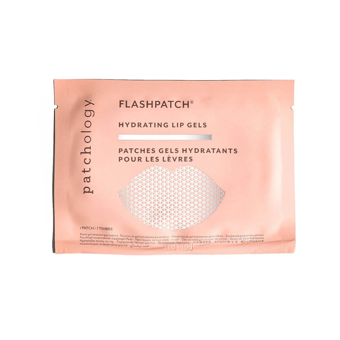 Patchology FlashPatch Hydrating Lip Gels packaging featuring hydrating lip patches for a plump pout.