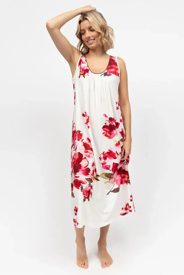 women's long floral elegant nightgown in cotton modal by cyberjammies