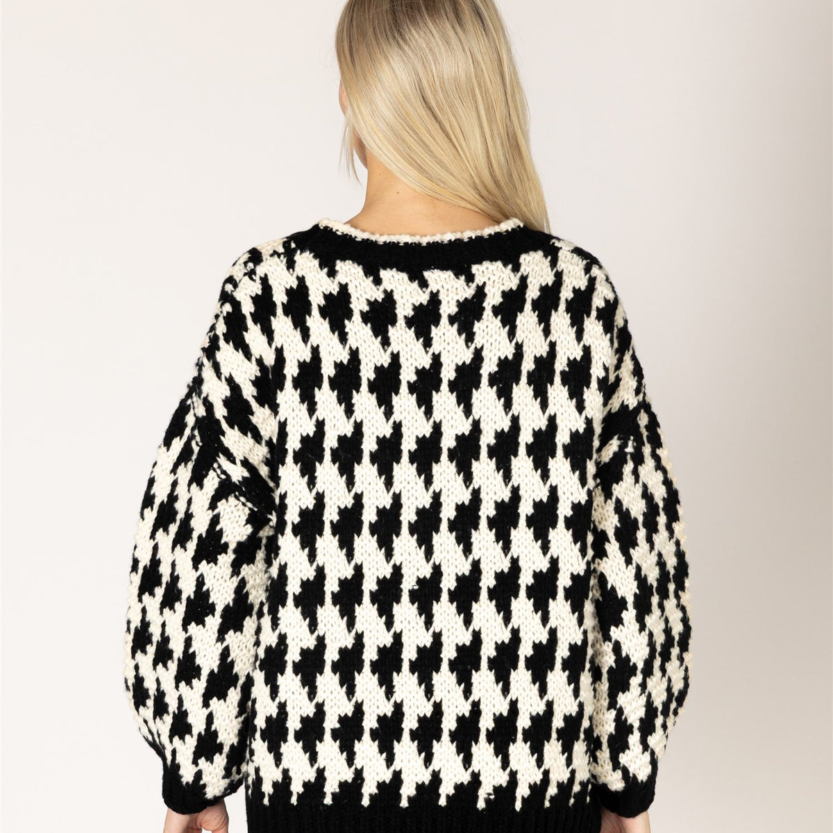 Lyla & Luxe Libby Houndstooth Cardigan back view — Cloud Nine Pajamas