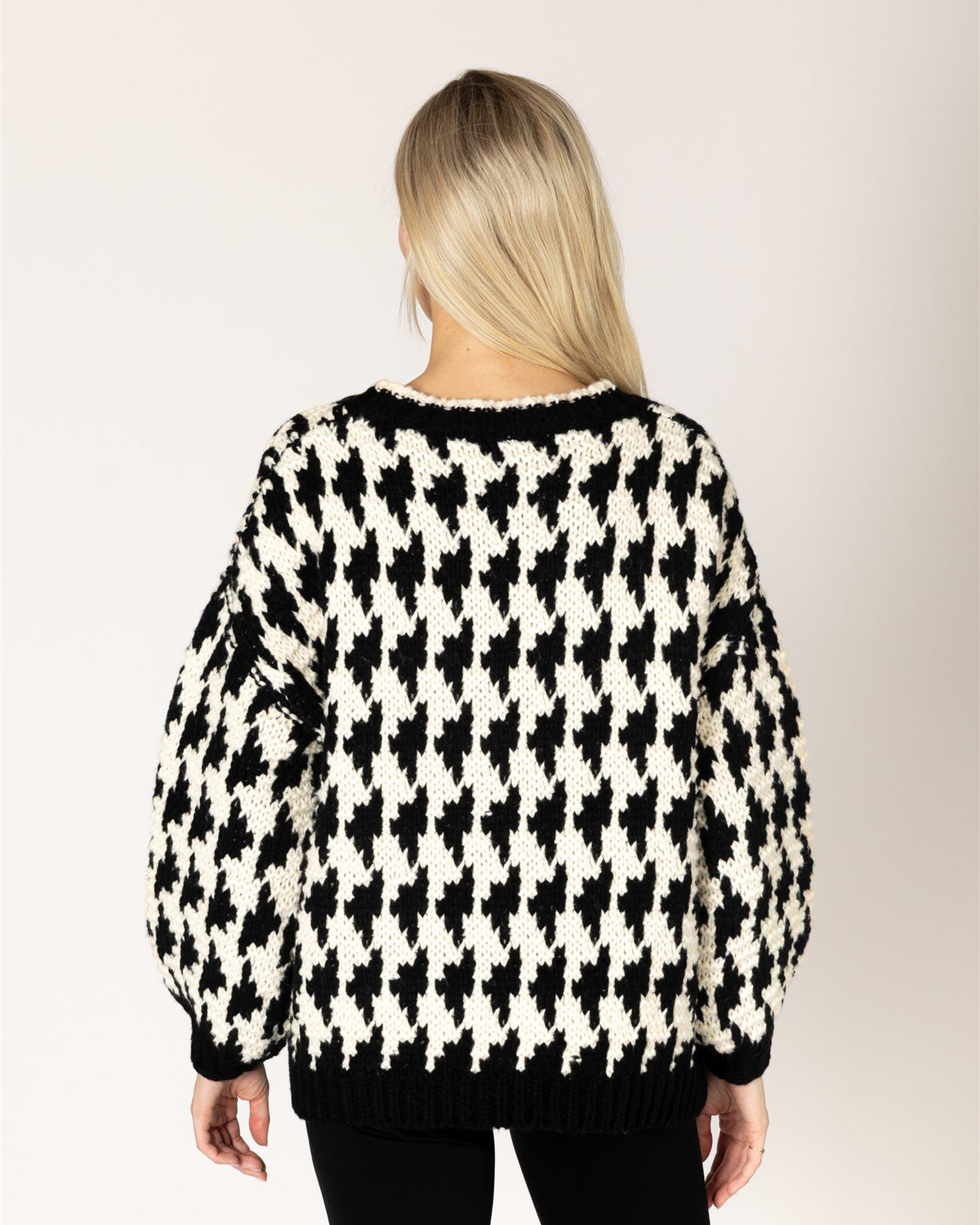 Lyla & Luxe Libby Houndstooth Cardigan back view — Cloud Nine Pajamas
