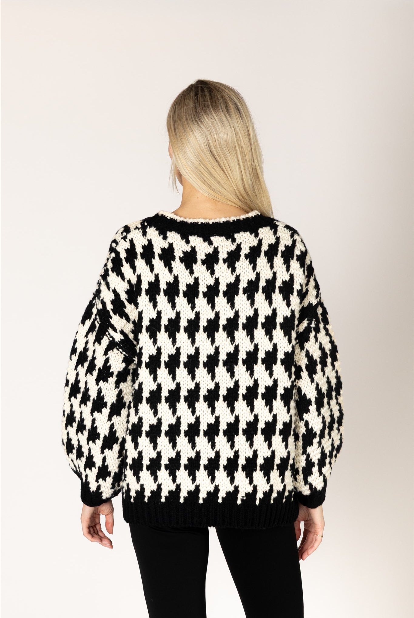 Lyla & Luxe Libby Houndstooth Cardigan back view — Cloud Nine Pajamas
