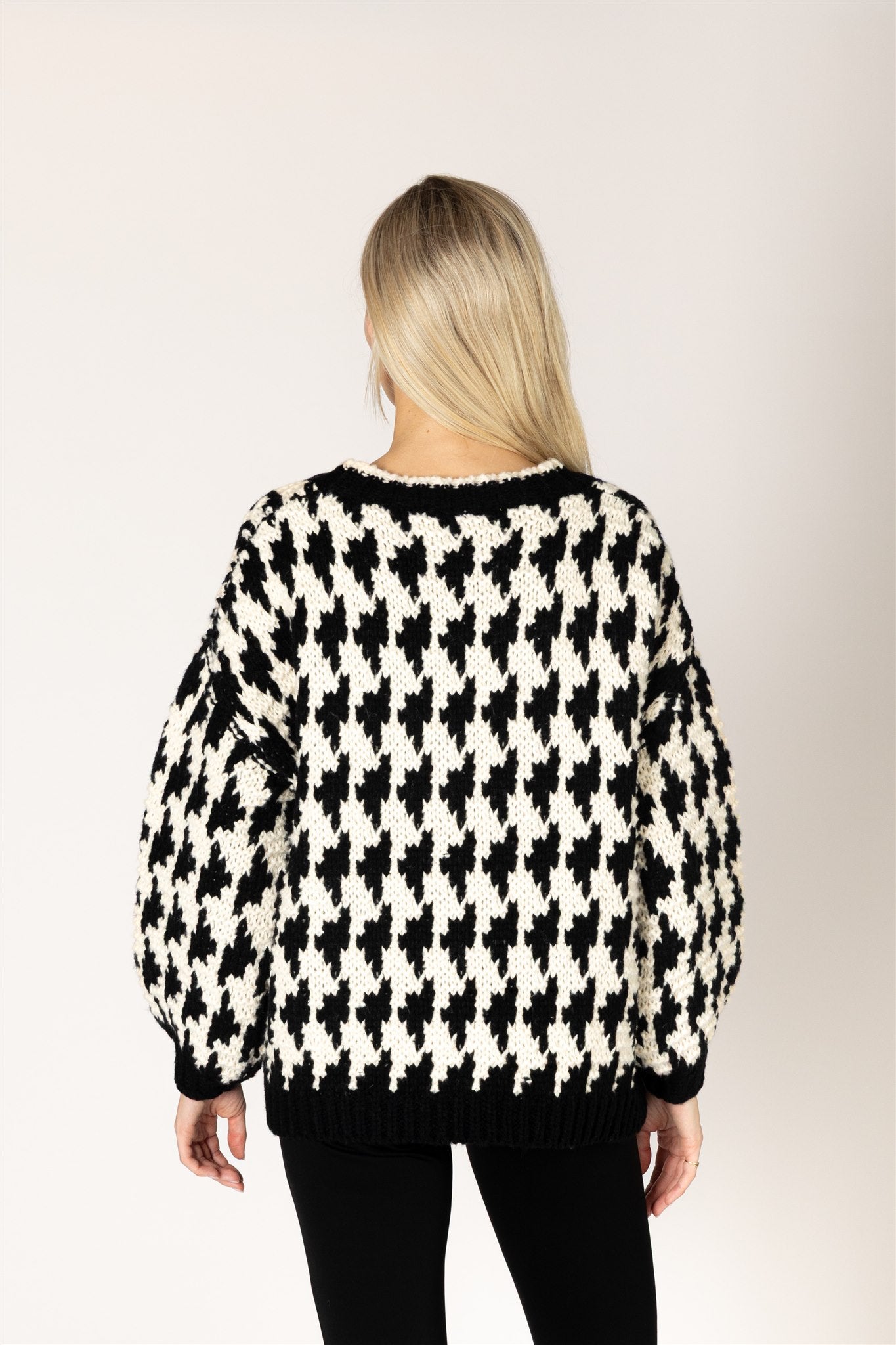 Lyla & Luxe Libby Houndstooth Cardigan back view — Cloud Nine Pajamas
