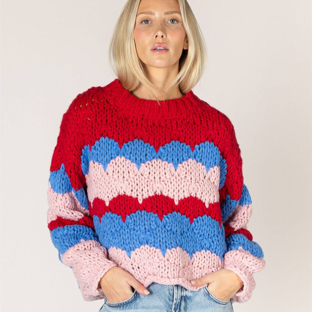 Lyla & Luxe LYNN stripe crew neck sweater back view — Cloud Nine Pajamas
