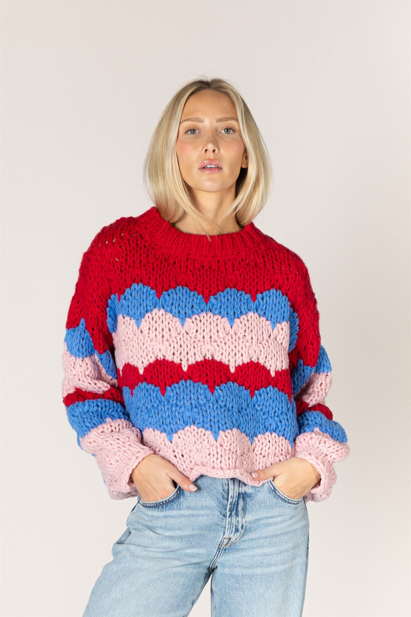 Lyla & Luxe LYNN stripe crew neck sweater back view — Cloud Nine Pajamas