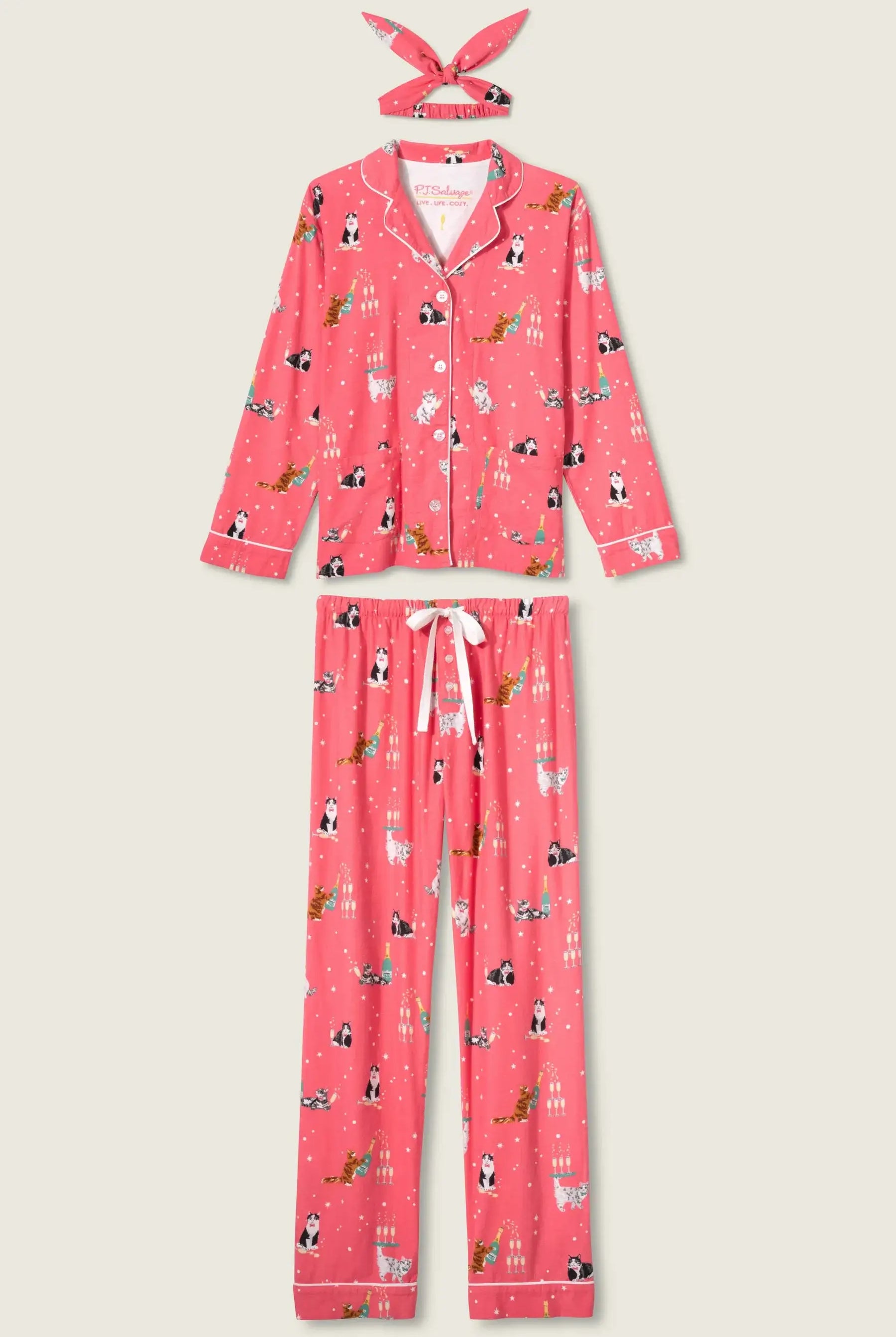 women's cat print dark pink flannel pjs from pj salvage