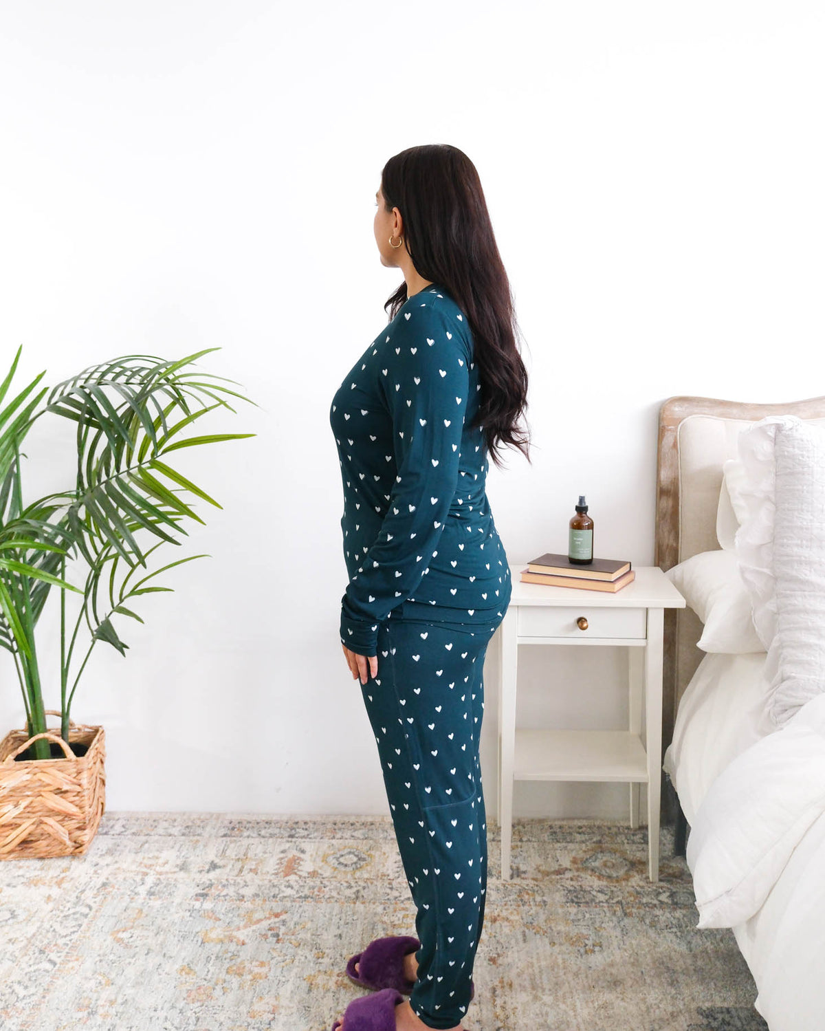Georgia Rylan Sweetheart Slumber Jogger Set model side view — Cloud Nine Pajamas