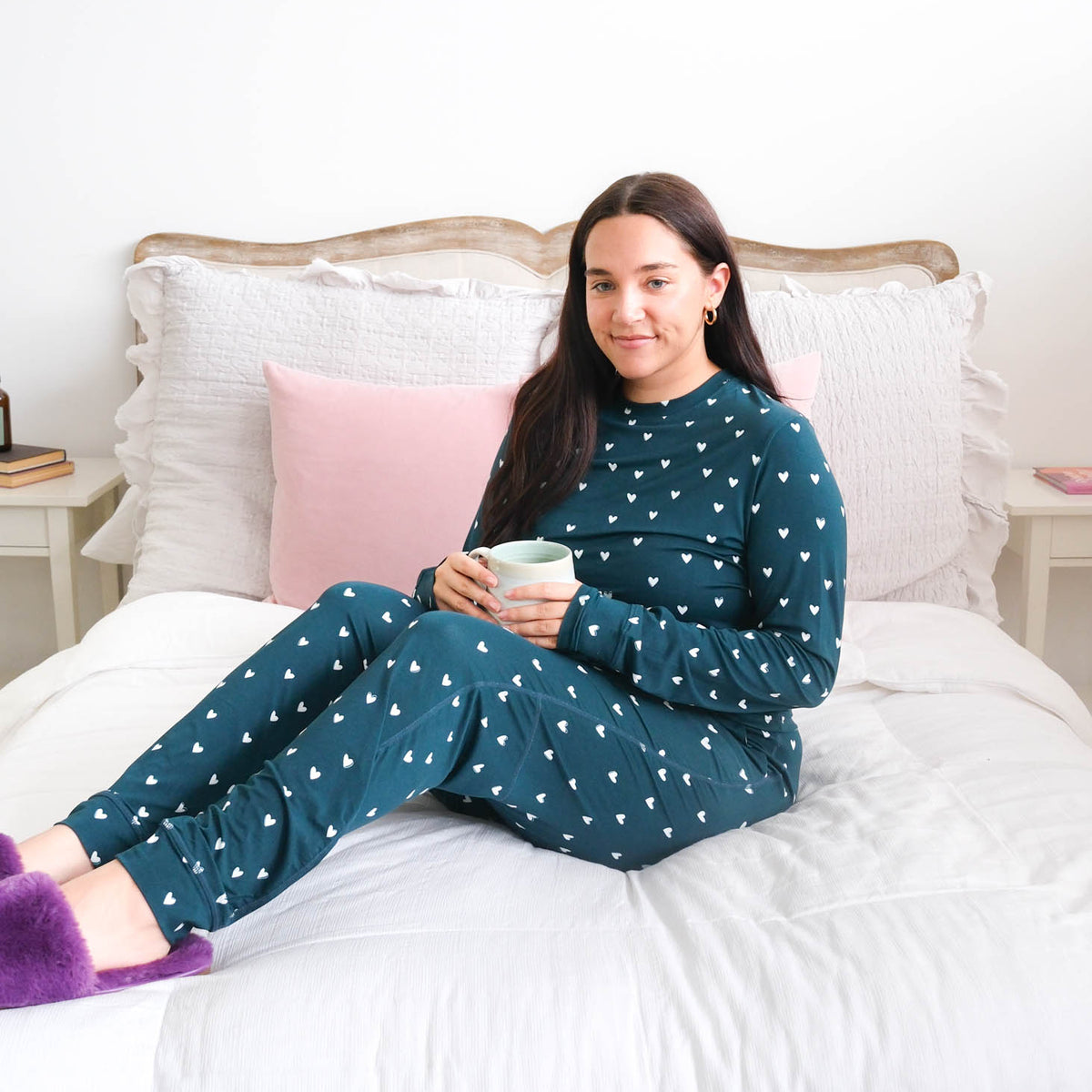 Georgia Rylan Sweetheart Slumber Long Sleeve Bamboo PJ Set lifestyle — Cloud Nine Pajamas Edmonton