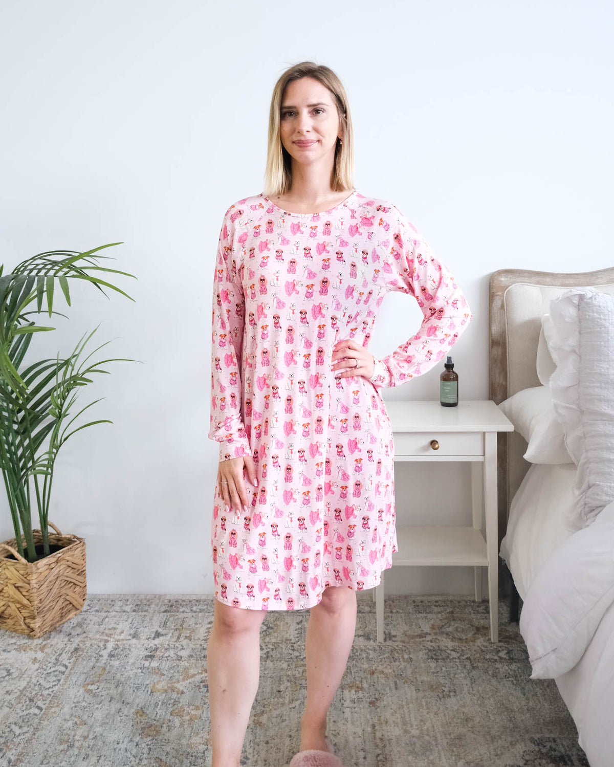 Georgia Rylan Chic Puppies Nightshirt model full length — Cloud Nine Pajamas