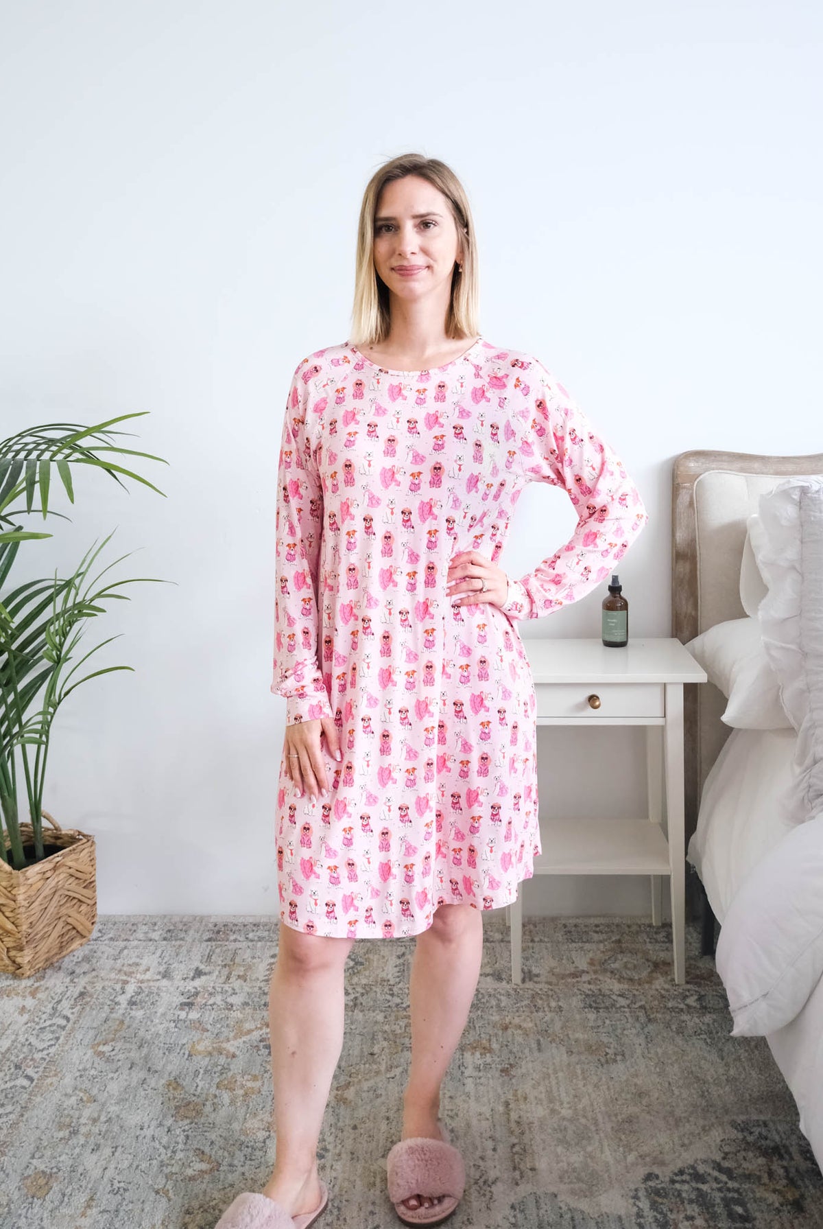 Georgia Rylan Chic Puppies Nightshirt model full length — Cloud Nine Pajamas