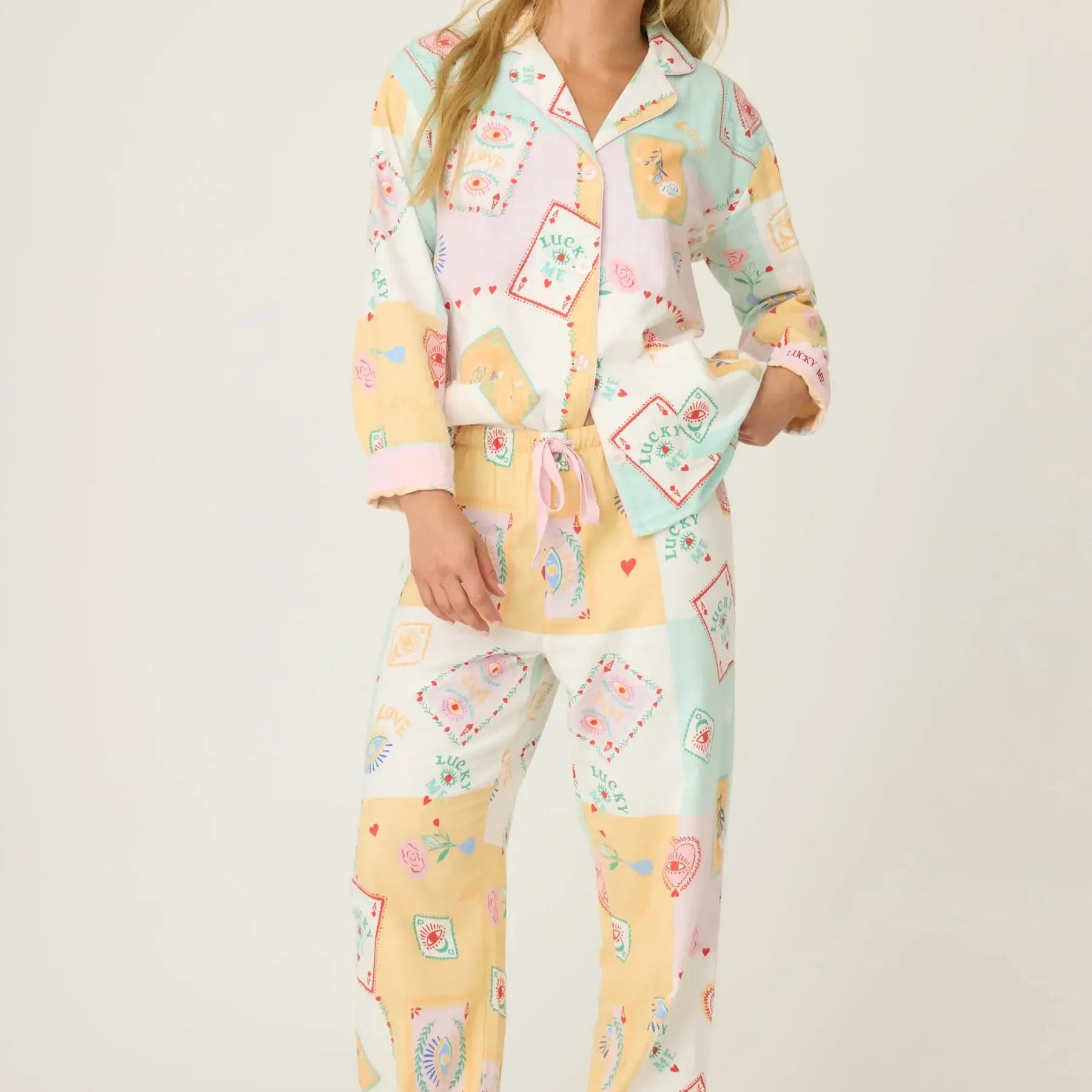 women's ivory flannel patchwork tarot card print pj set pj salvage