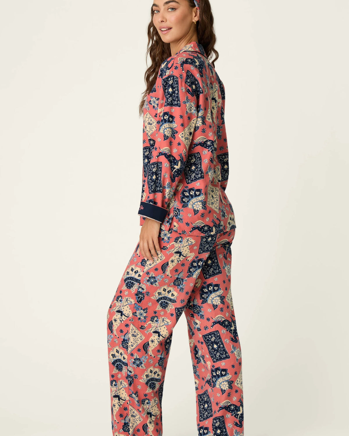 PJ Salvage Lucky in Love Flannel PJ Set model back view — Cloud Nine Pajamas Edmonton