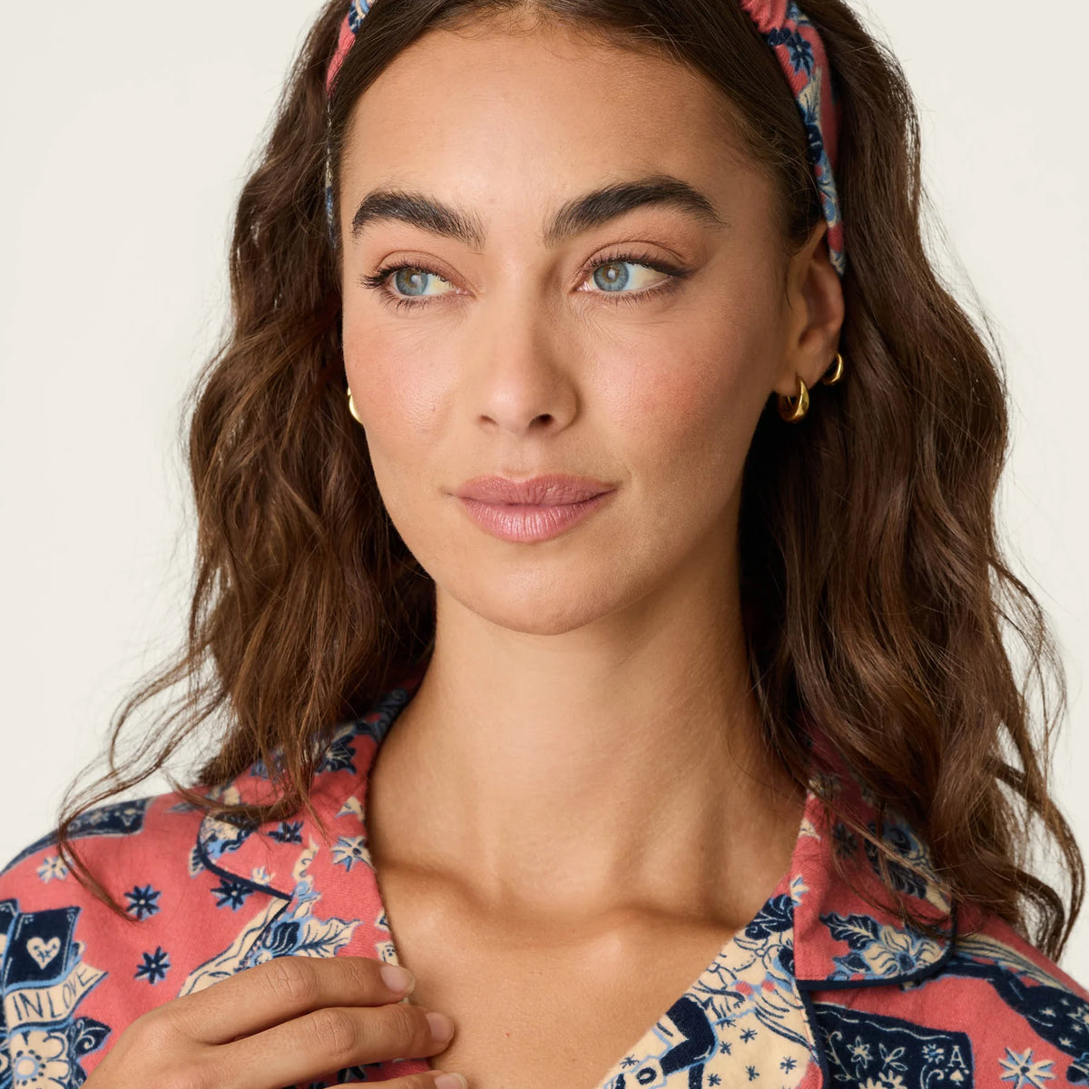 PJ Salvage Lucky in Love Flannel PJ Set Lucky You hair wrap detail — Cloud Nine Pajamas